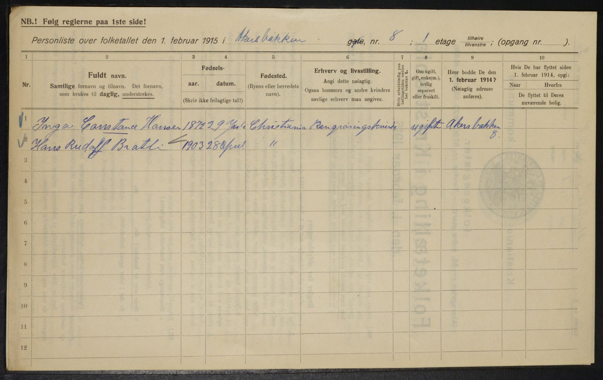 OBA, Kommunal folketelling 1.2.1915 for Kristiania, 1915, s. 35