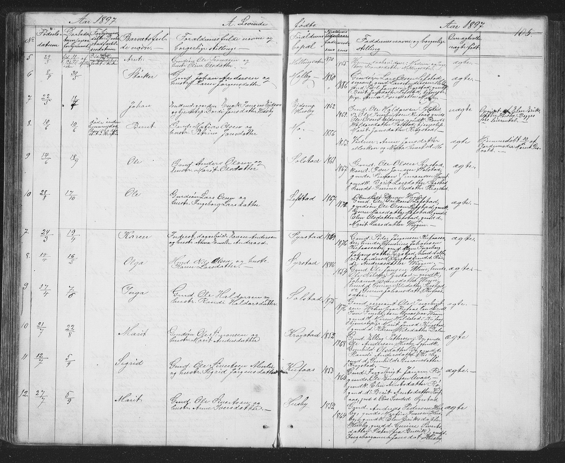 Ministerialprotokoller, klokkerbøker og fødselsregistre - Sør-Trøndelag, AV/SAT-A-1456/667/L0798: Klokkerbok nr. 667C03, 1867-1929, s. 105