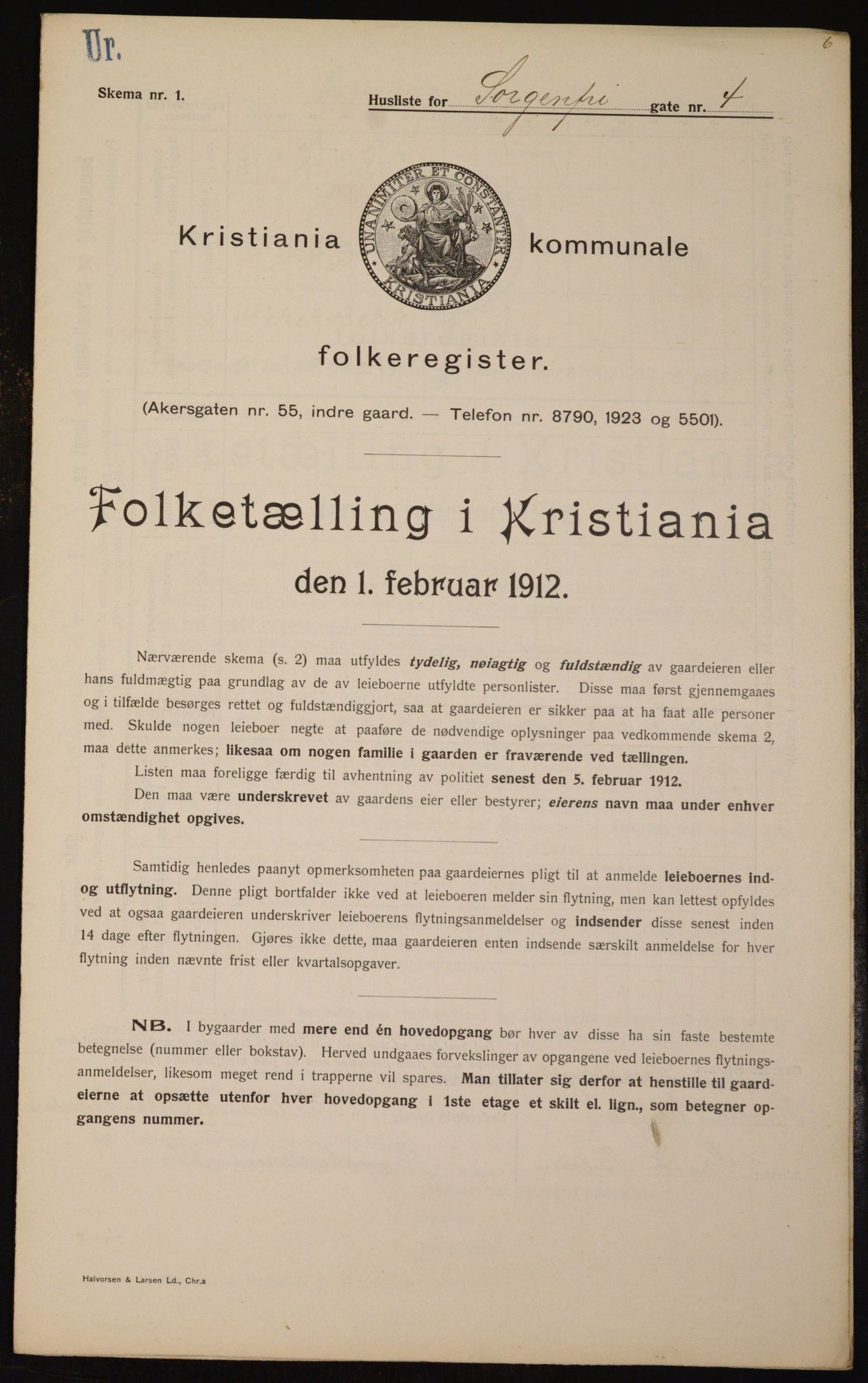 OBA, Kommunal folketelling 1.2.1912 for Kristiania, 1912, s. 100101