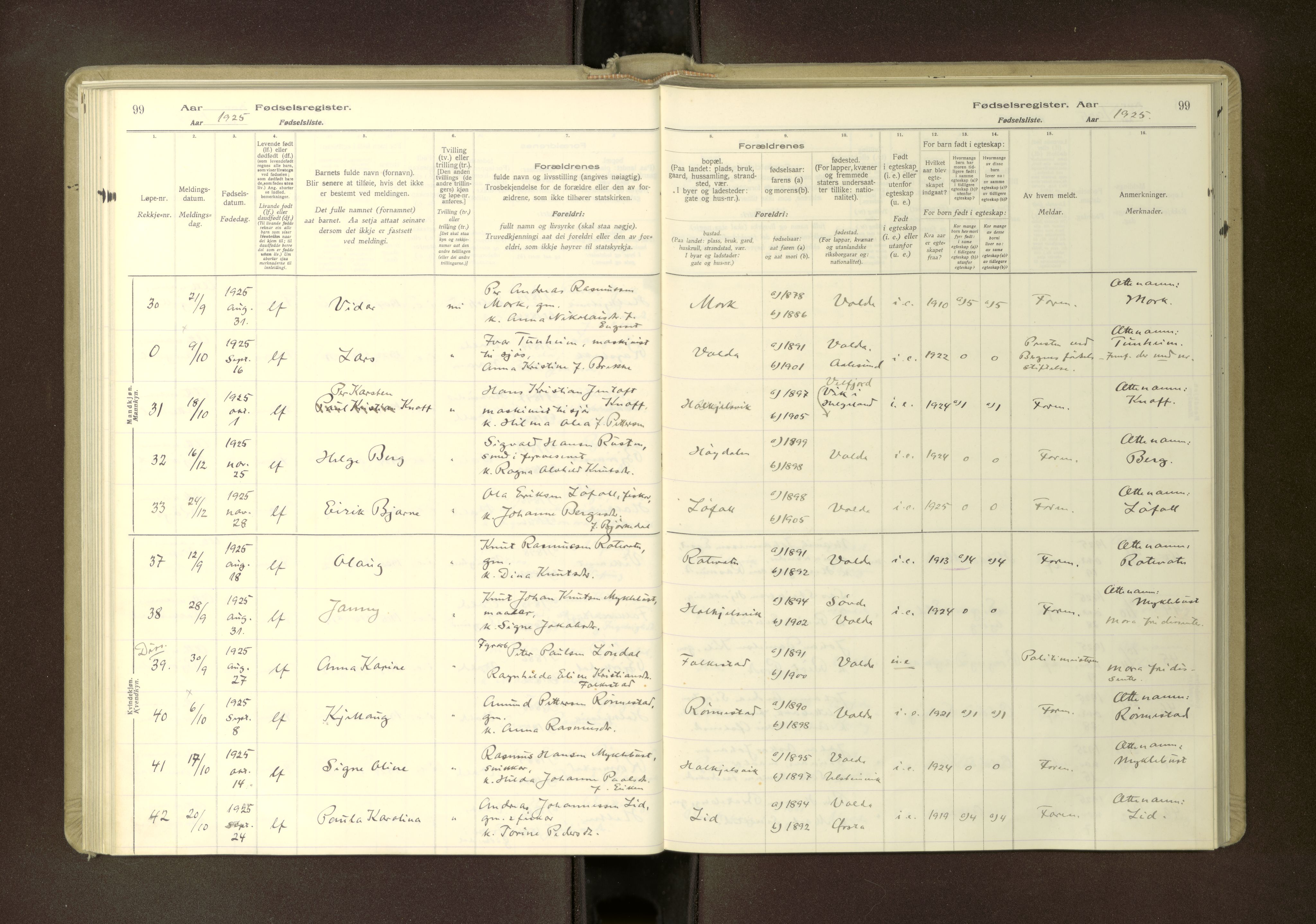 Ministerialprotokoller, klokkerbøker og fødselsregistre - Møre og Romsdal, SAT/A-1454/511/L0165: Fødselsregister nr. 511---, 1916-1937, s. 99