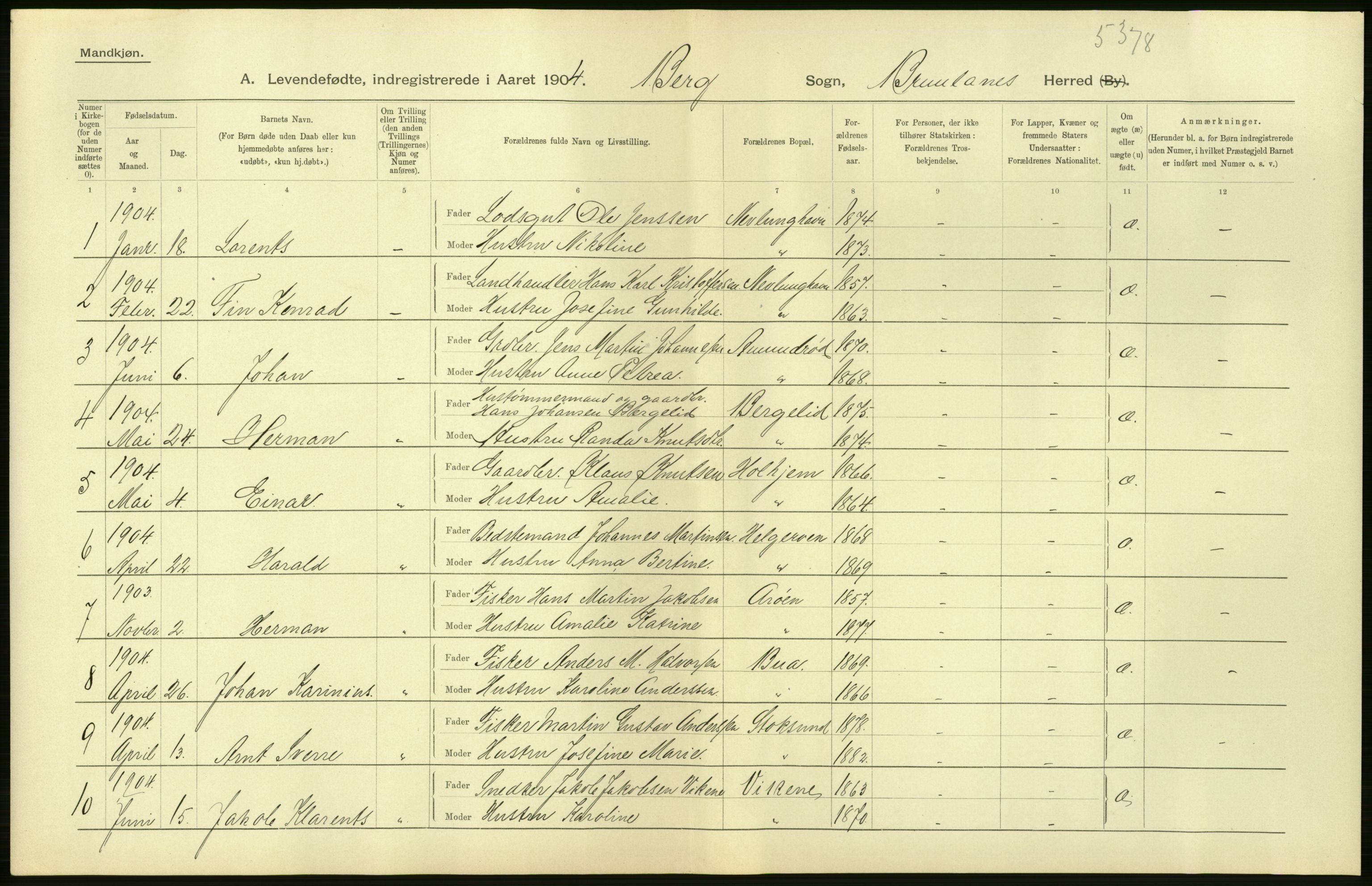 Statistisk sentralbyrå, Sosiodemografiske emner, Befolkning, AV/RA-S-2228/D/Df/Dfa/Dfab/L0008: Jarlsberg og Larvig amt: Fødte, gifte, døde, 1904, s. 32