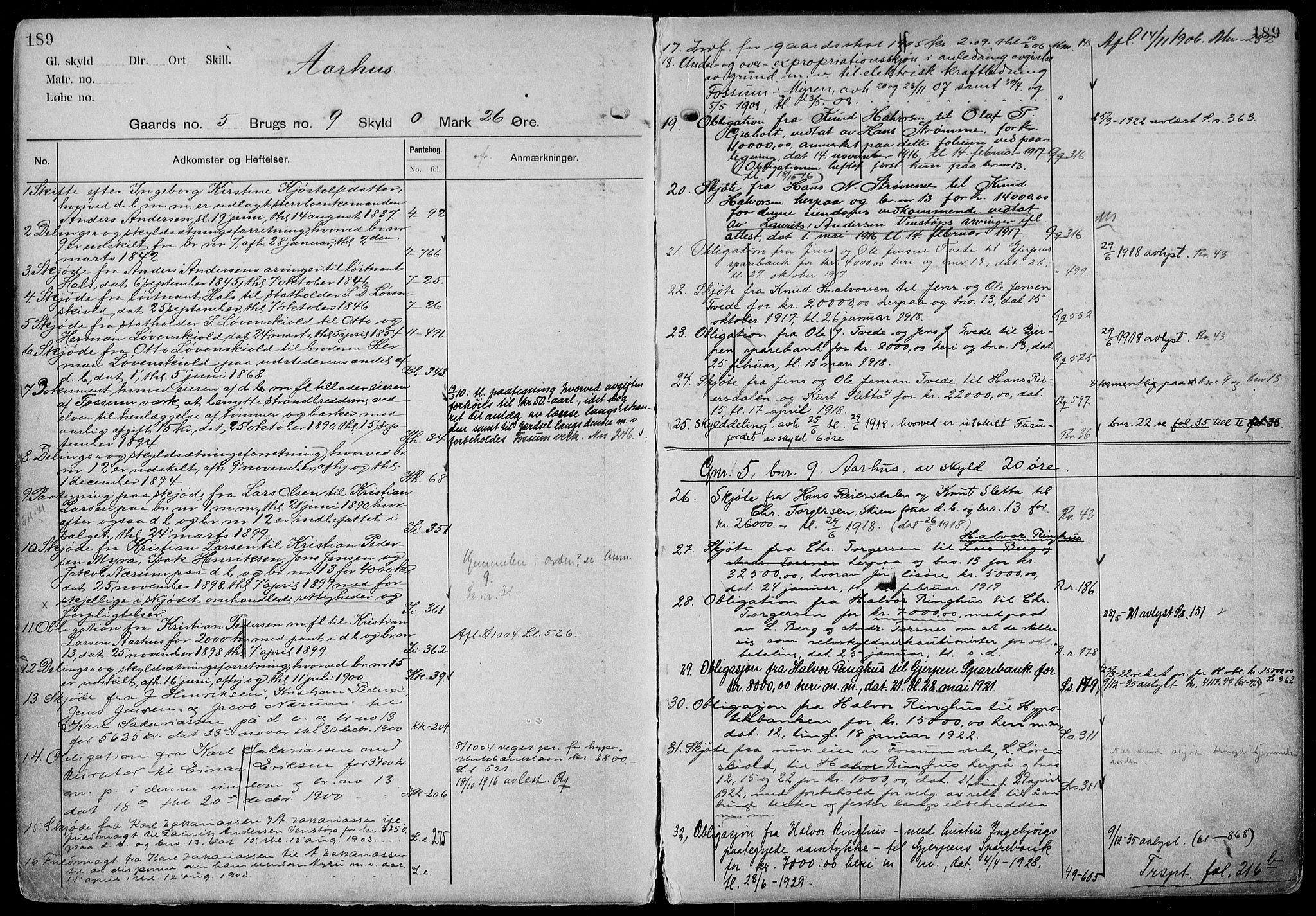 Gjerpen sorenskriveri, AV/SAKO-A-216/G/Gb/Gbd/L0001: Panteregister nr. IV 1, s. 189