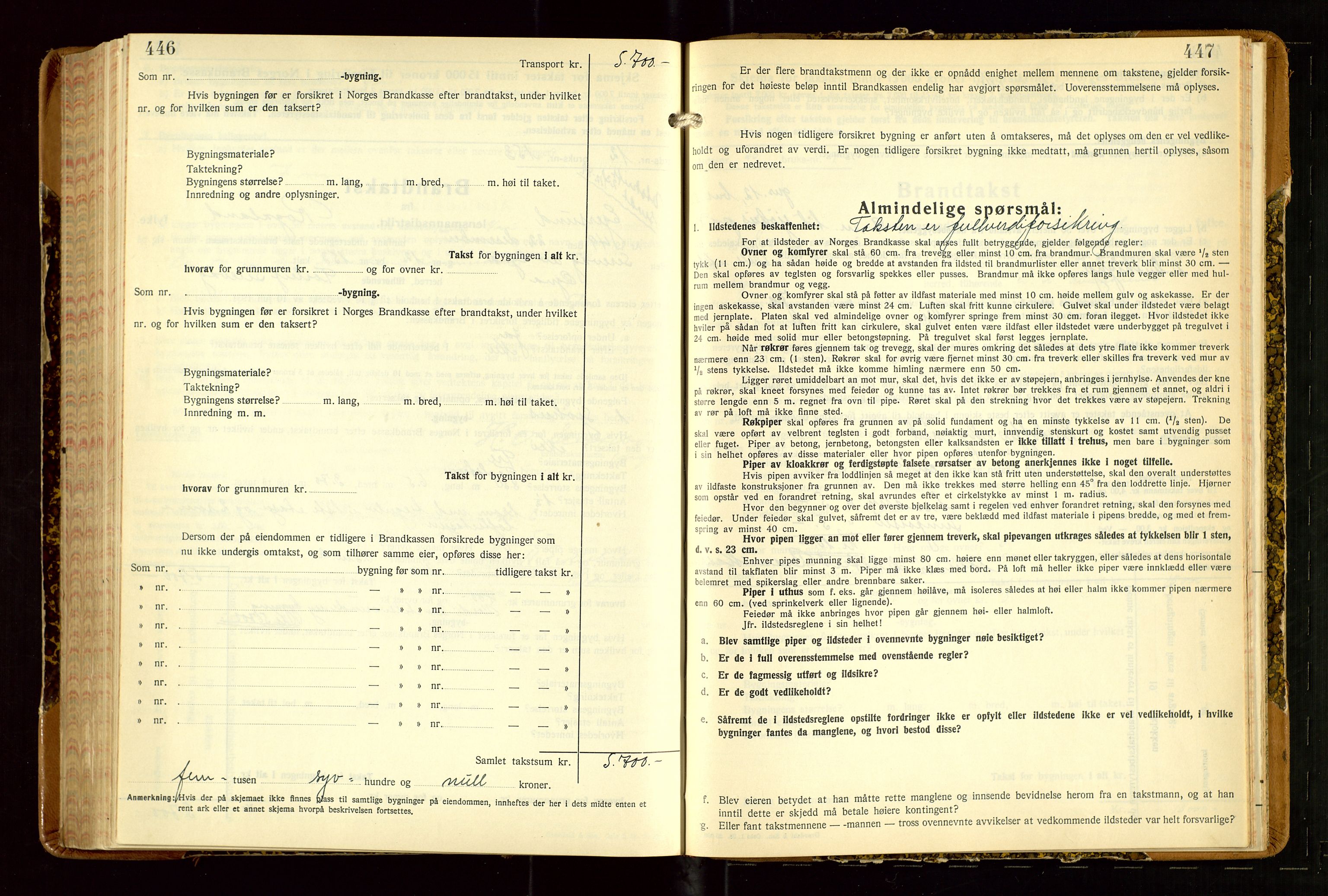 Eigersund lensmannskontor, SAST/A-100171/Gob/L0007: "Brandtakstprotokoll", 1938-1955, s. 446-447