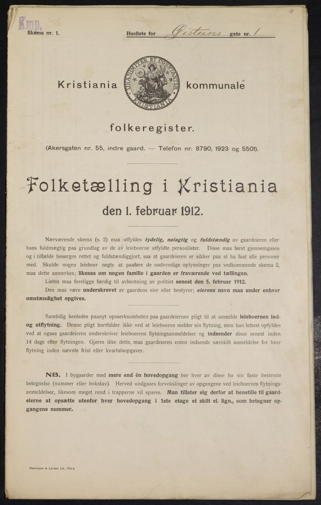 OBA, Kommunal folketelling 1.2.1912 for Kristiania, 1912, s. 130287