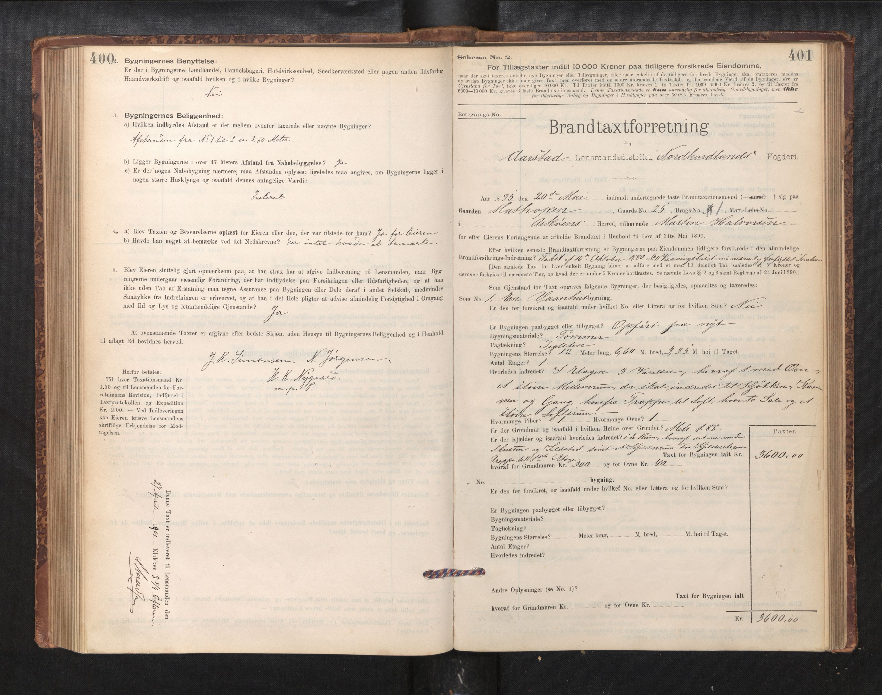 Lensmannen i Årstad, SAB/A-36201/0012/L0011: Branntakstprotokoll,skjematakst, 1895-1901, s. 400-401