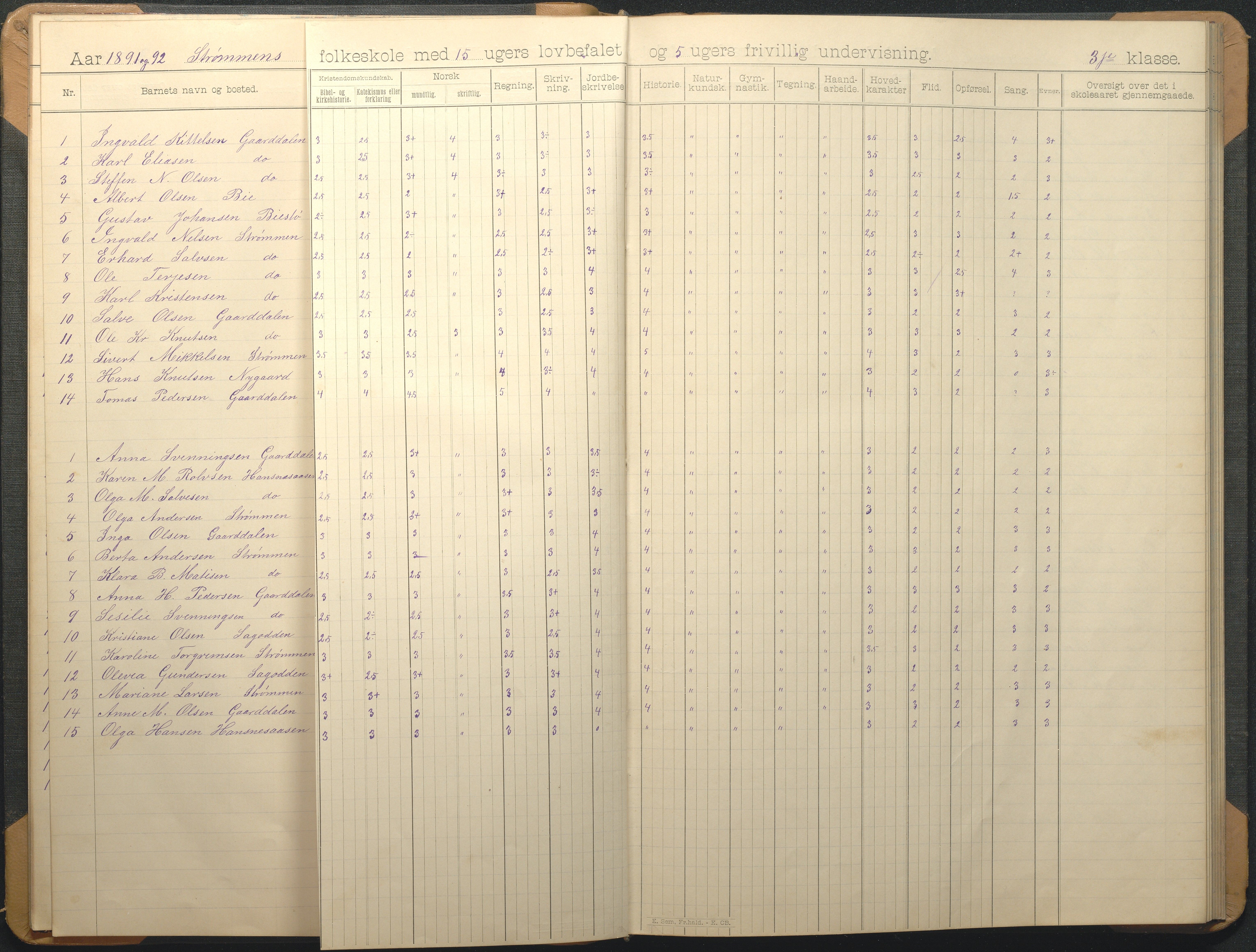 Øyestad kommune frem til 1979, AAKS/KA0920-PK/06/06G/L0009: Skoleprotokoll, 1891-1902