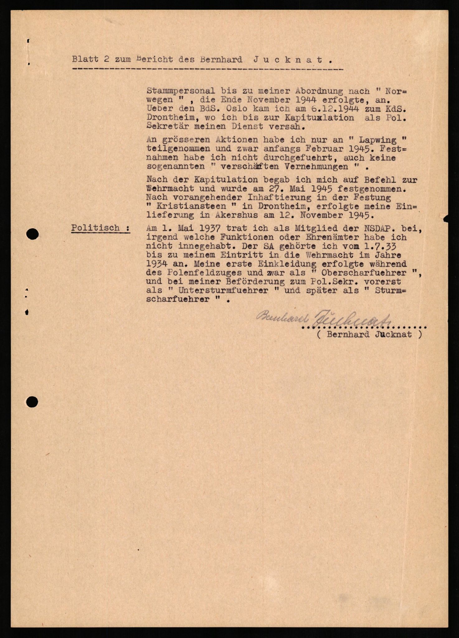 Forsvaret, Forsvarets overkommando II, AV/RA-RAFA-3915/D/Db/L0015: CI Questionaires. Tyske okkupasjonsstyrker i Norge. Tyskere., 1945-1946, s. 175