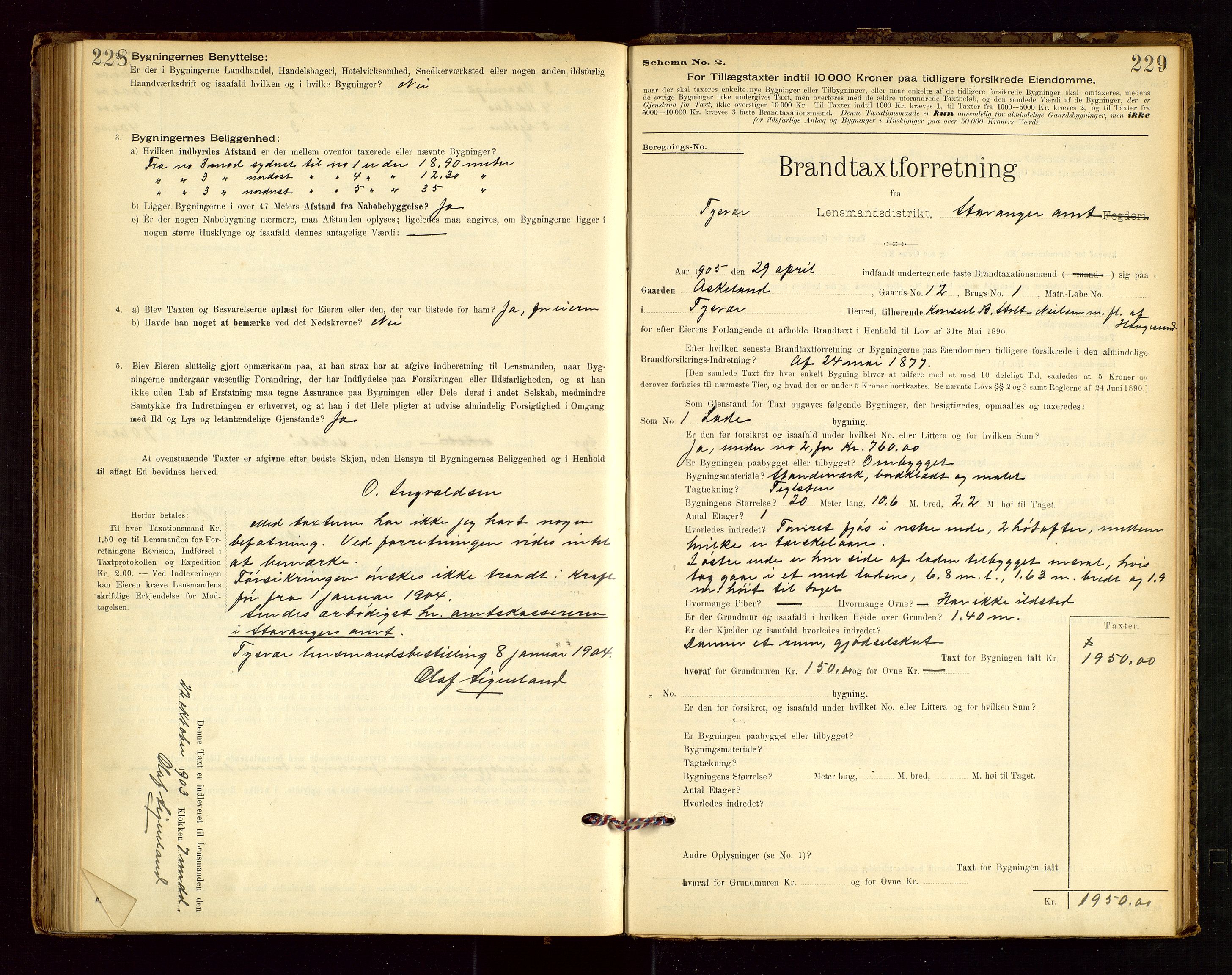 Tysvær lensmannskontor, AV/SAST-A-100192/Gob/L0001: "Brandtaxationsprotokol for Tysvær Lensmandsdistrikt Ryfylke Fogderi", 1894-1916, s. 228-229