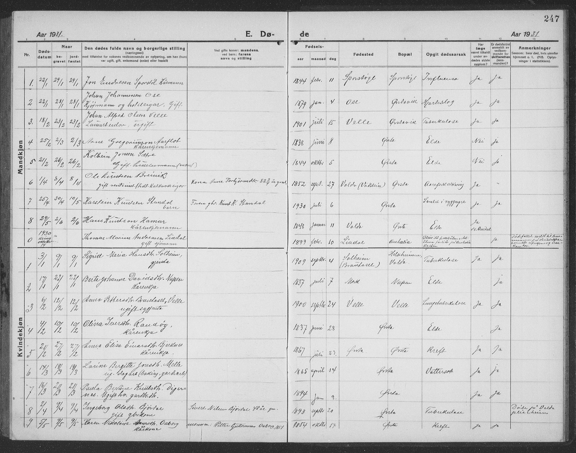 Ministerialprotokoller, klokkerbøker og fødselsregistre - Møre og Romsdal, SAT/A-1454/513/L0191: Klokkerbok nr. 513C05, 1920-1941, s. 247