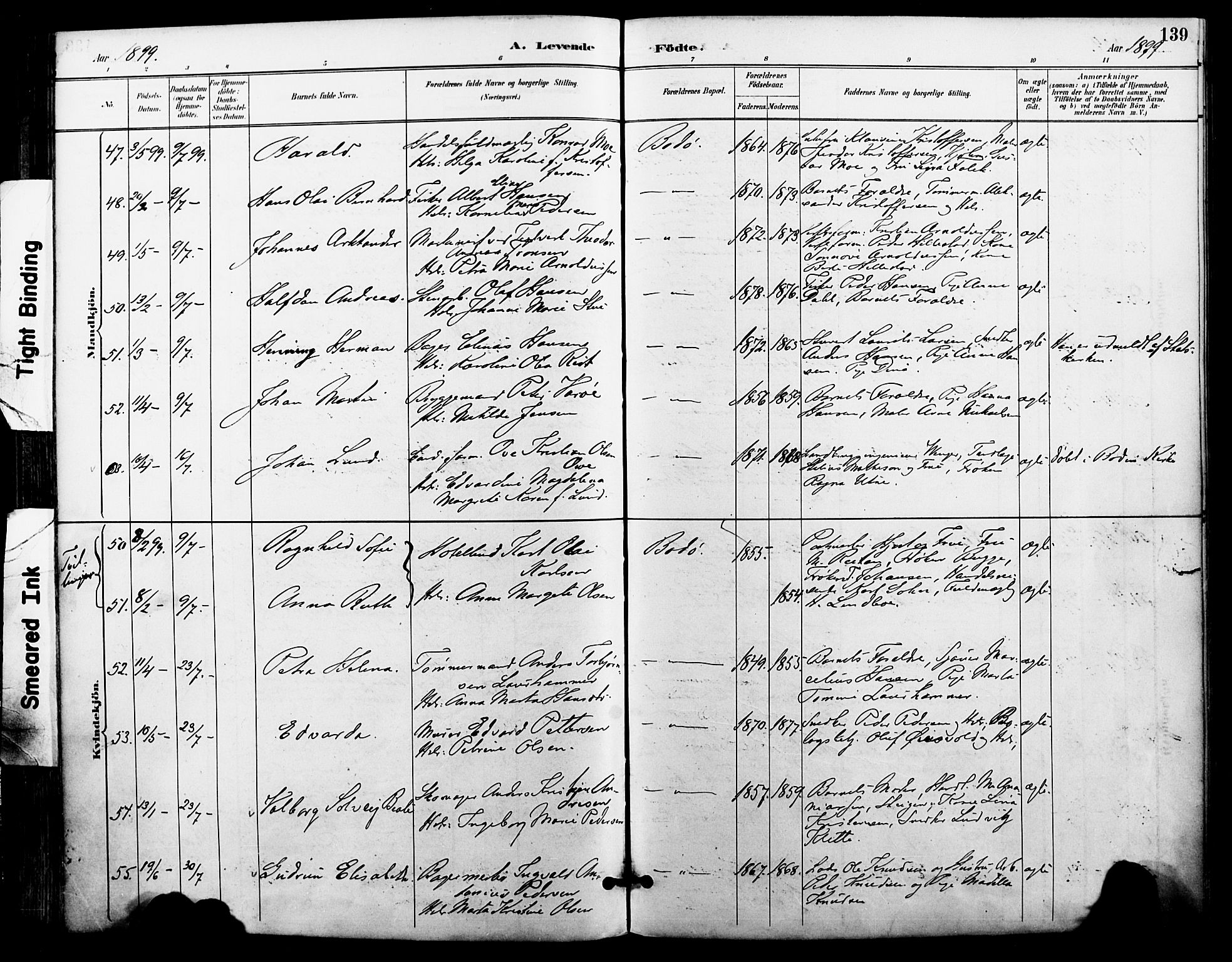 Ministerialprotokoller, klokkerbøker og fødselsregistre - Nordland, AV/SAT-A-1459/801/L0010: Ministerialbok nr. 801A10, 1888-1899, s. 139
