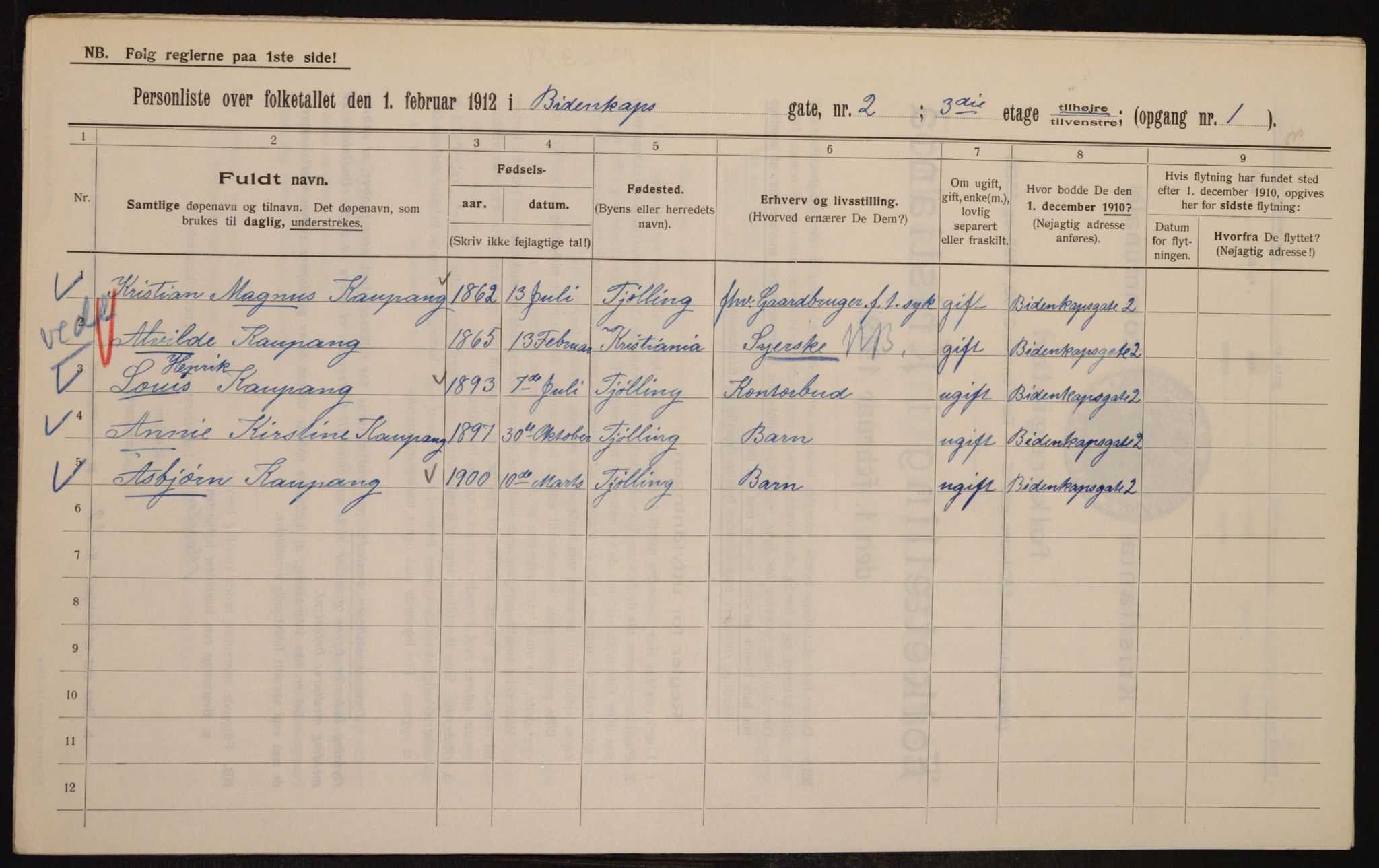 OBA, Kommunal folketelling 1.2.1912 for Kristiania, 1912, s. 4740