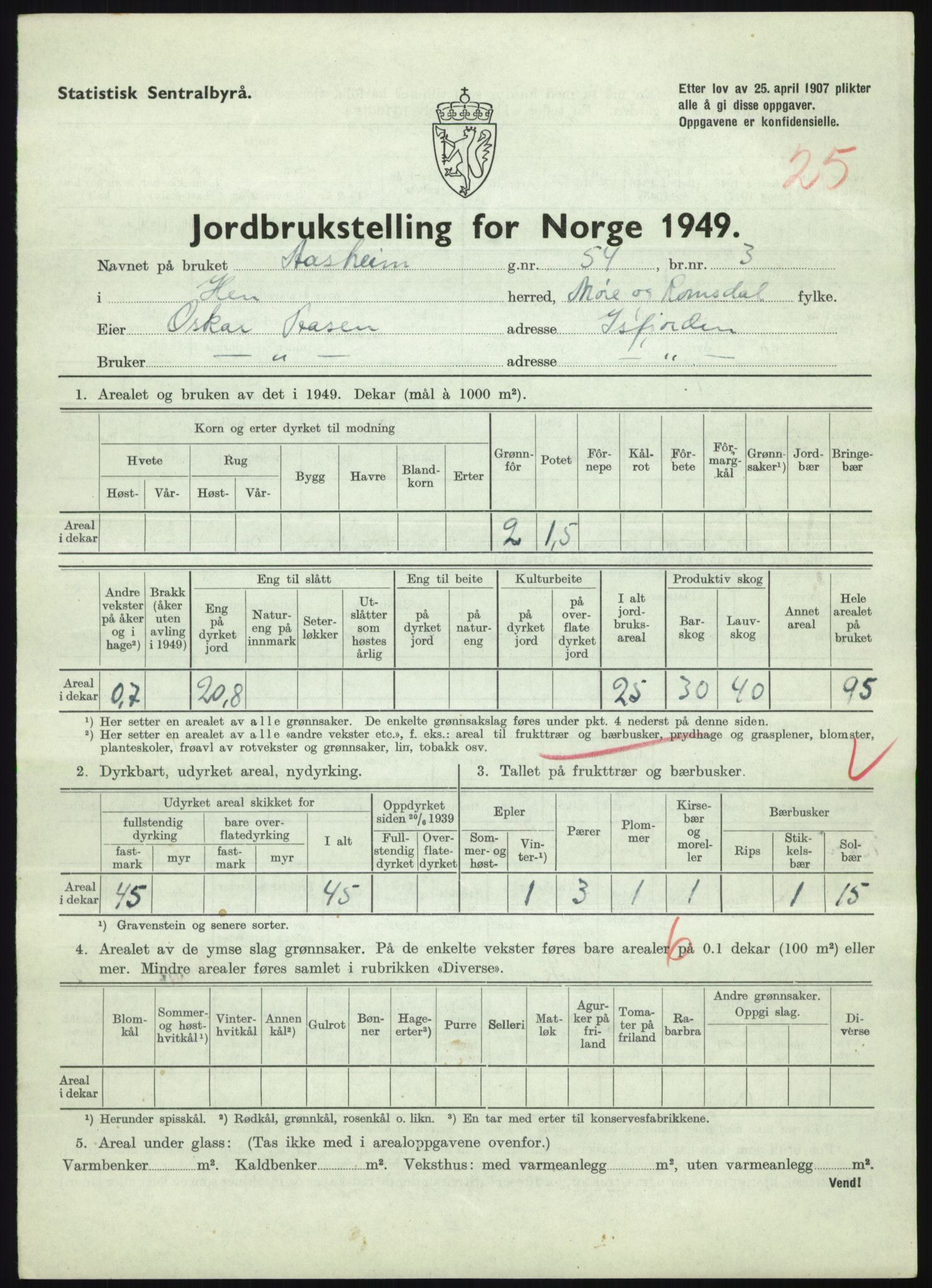 Statistisk sentralbyrå, Næringsøkonomiske emner, Jordbruk, skogbruk, jakt, fiske og fangst, AV/RA-S-2234/G/Gc/L0323: Møre og Romsdal: Grytten og Hen, 1949, s. 703