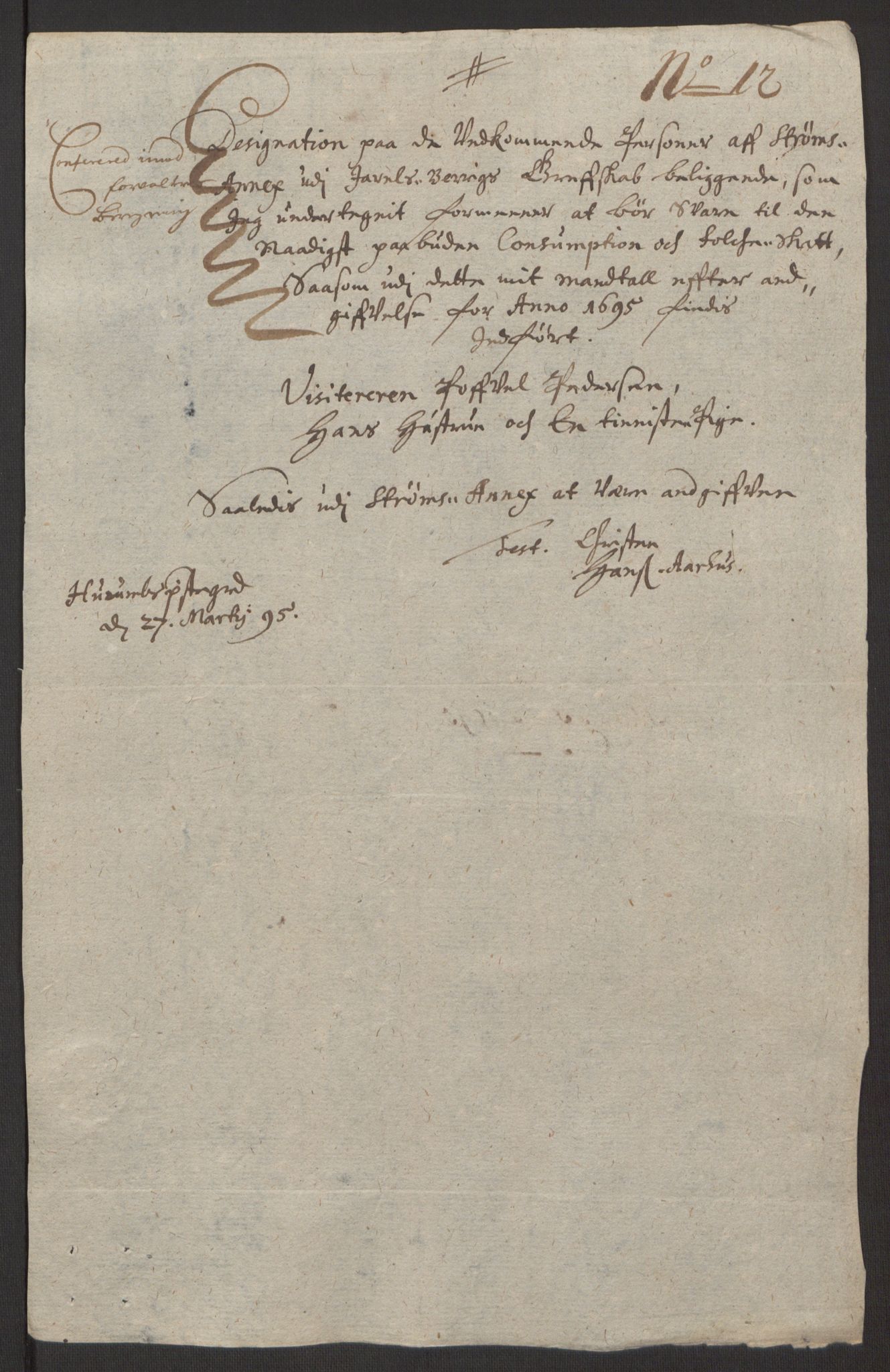 Rentekammeret inntil 1814, Reviderte regnskaper, Fogderegnskap, AV/RA-EA-4092/R32/L1867: Fogderegnskap Jarlsberg grevskap, 1694-1696, s. 175