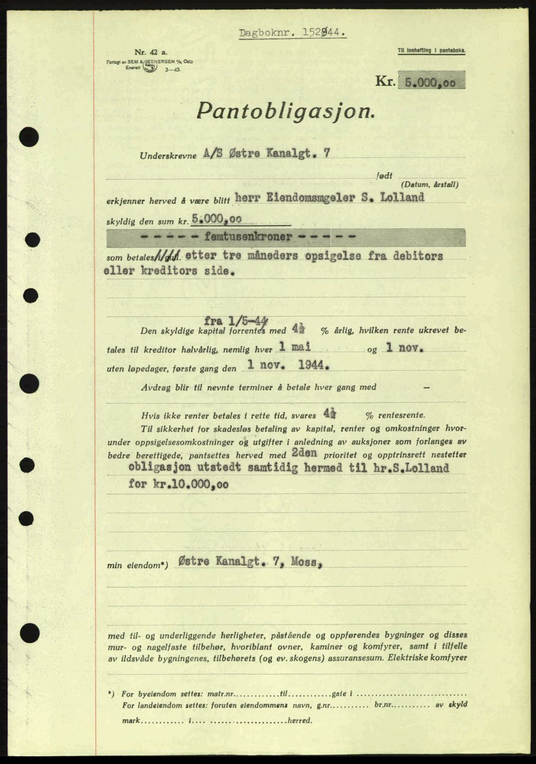 Moss sorenskriveri, SAO/A-10168: Pantebok nr. B13, 1943-1945, Dagboknr: 1529/1944