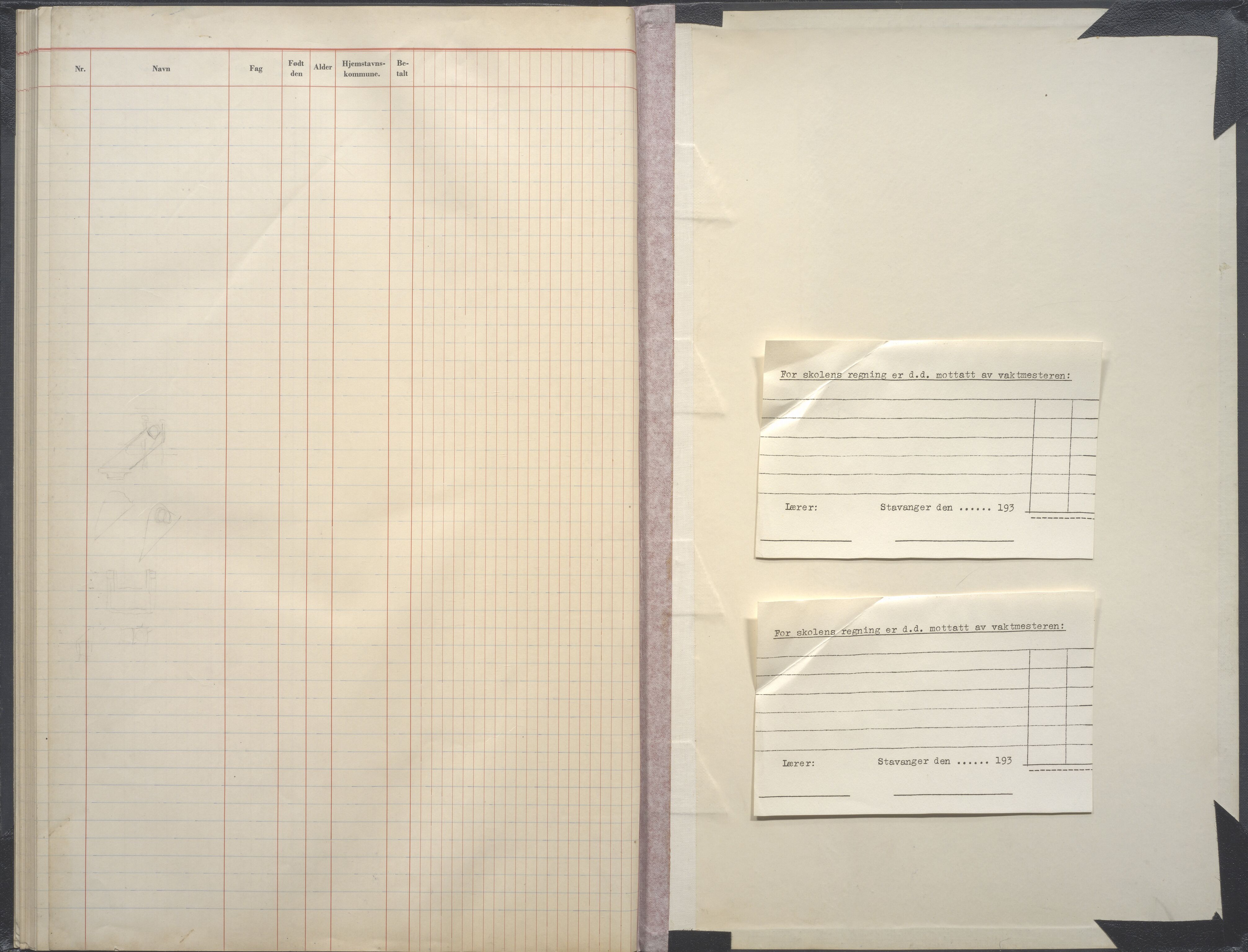 A-0417. Stavanger Tekniske Aftenskole, BYST/A-0417/G/Ga/L0043: Klassedagbok , 1939-1942