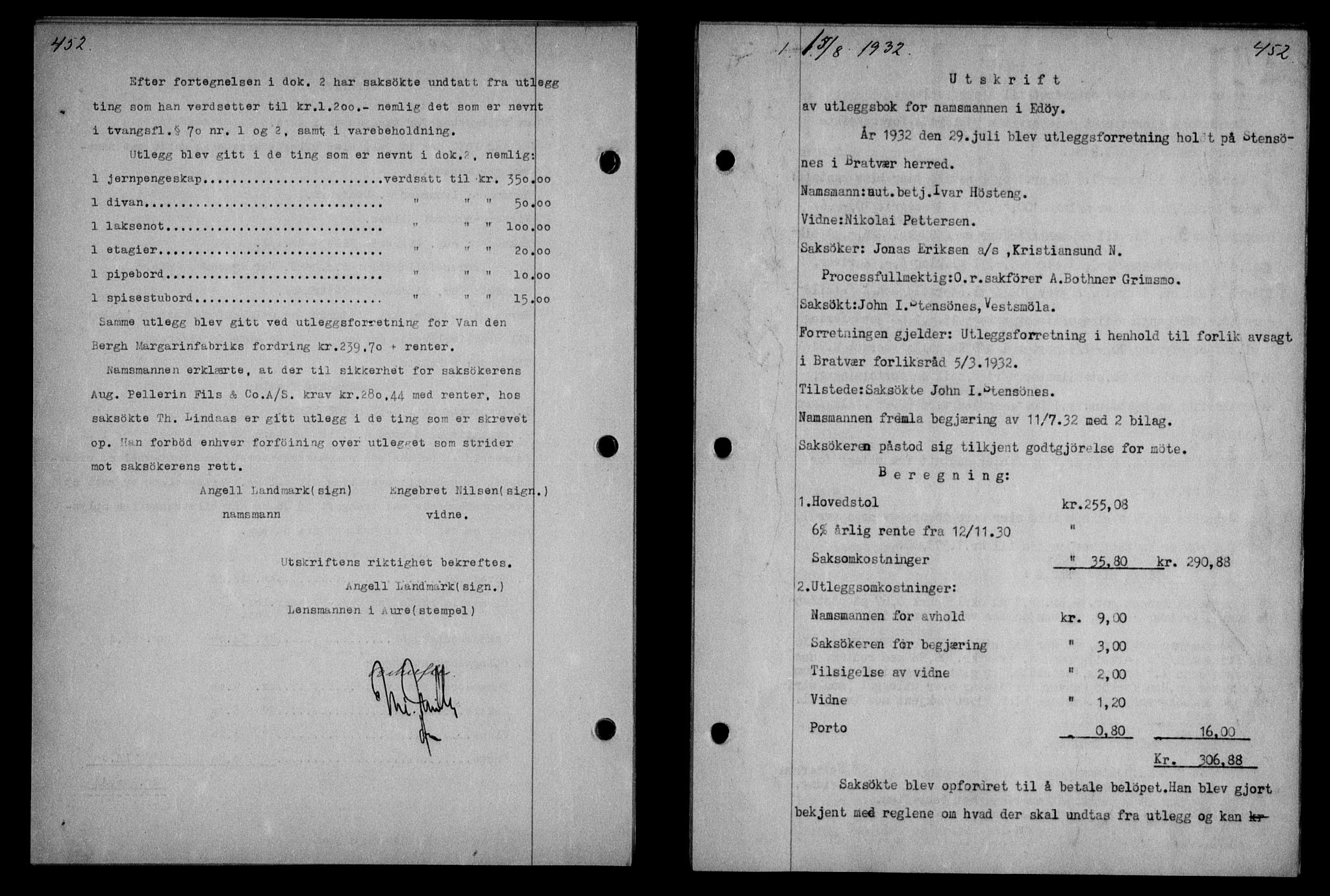 Nordmøre sorenskriveri, SAT/A-4132/1/2/2Ca/L0075: Pantebok nr. 65, 1932-1932, Tingl.dato: 15.08.1932