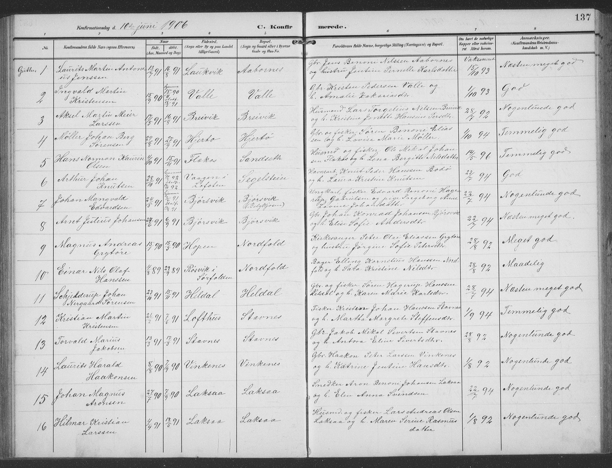 Ministerialprotokoller, klokkerbøker og fødselsregistre - Nordland, AV/SAT-A-1459/858/L0835: Klokkerbok nr. 858C02, 1904-1940, s. 137