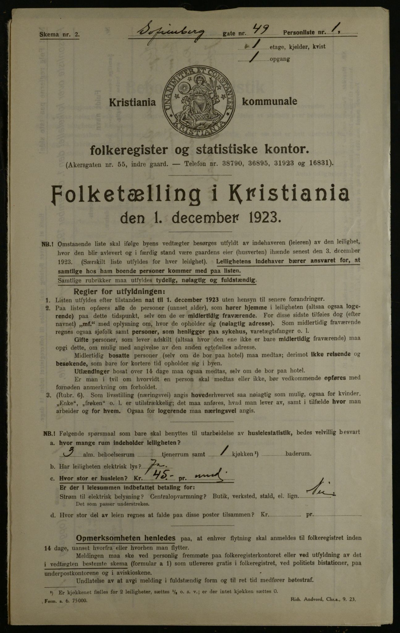 OBA, Kommunal folketelling 1.12.1923 for Kristiania, 1923, s. 108800