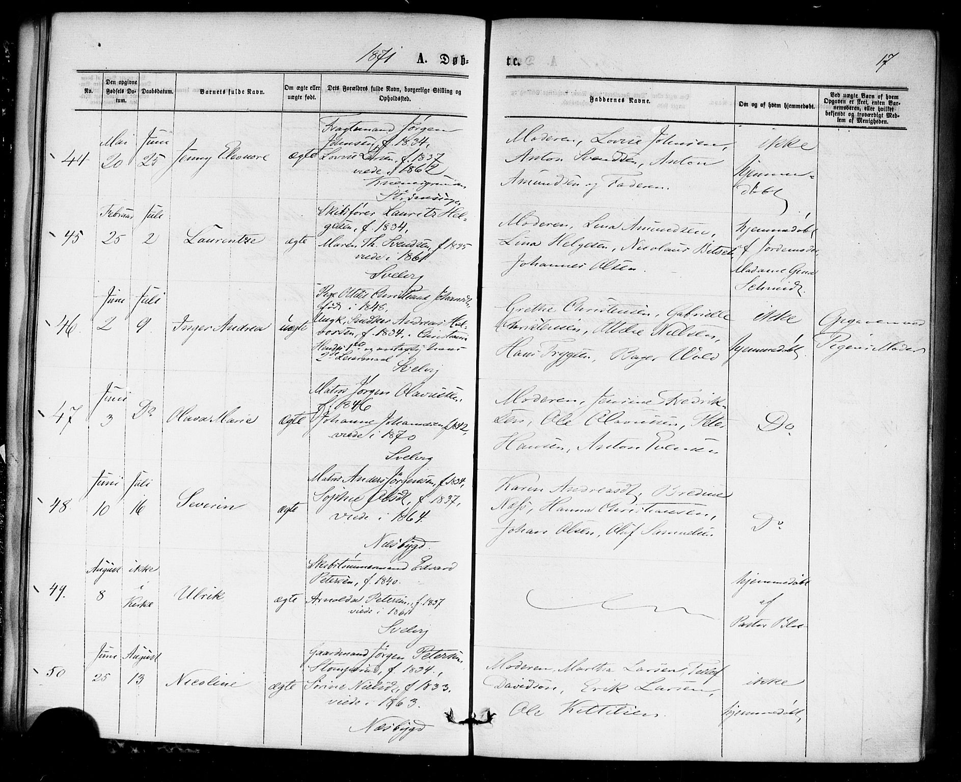 Strømm kirkebøker, AV/SAKO-A-322/F/Fa/L0002: Ministerialbok nr. I 2, 1870-1877, s. 17