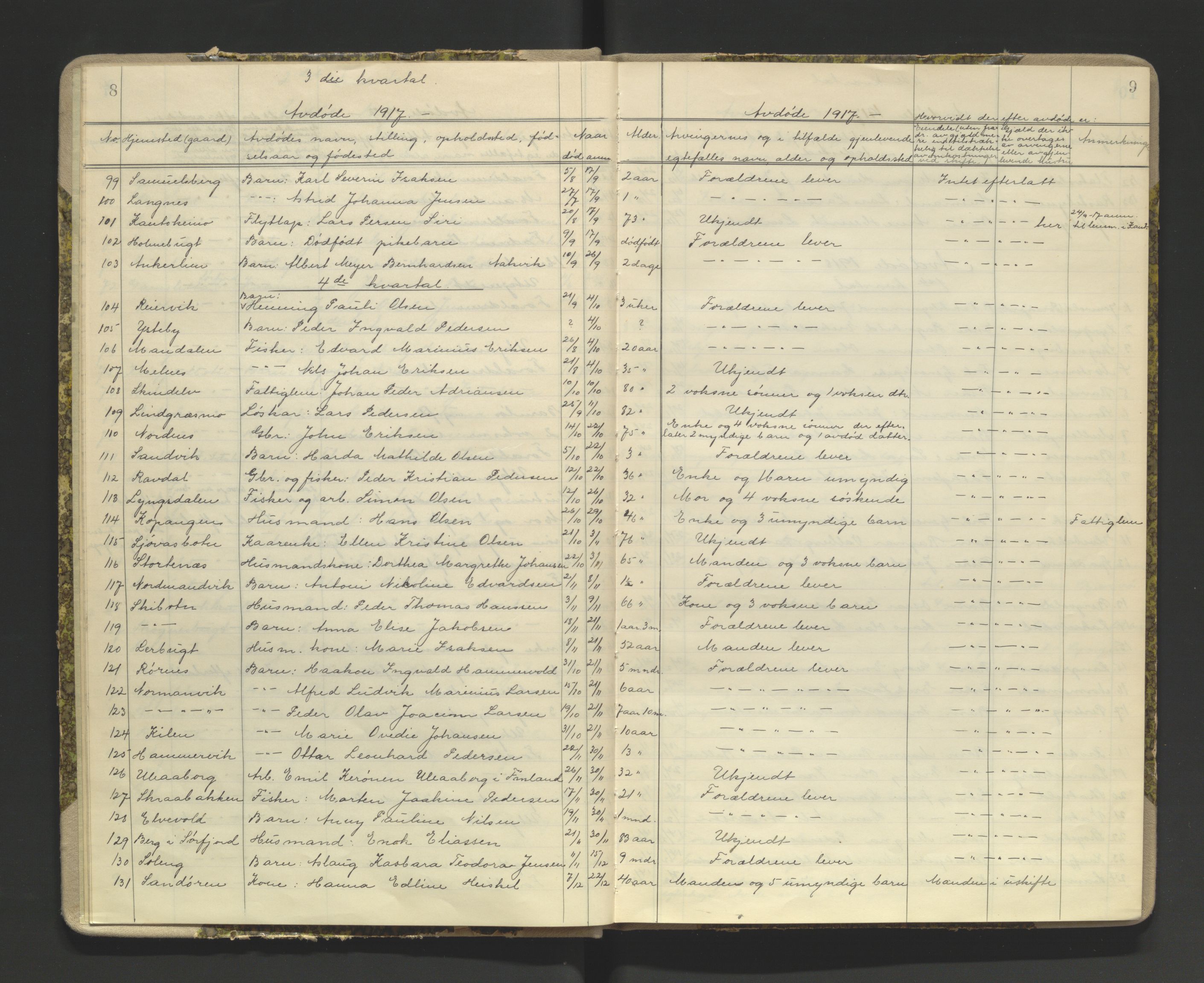 Lyngen sorenskriveri, AV/SATØ-SATØ-0052/1/I/Ia/L0577: Dødsfallsprotokoll, 1917-1919, s. 8-9