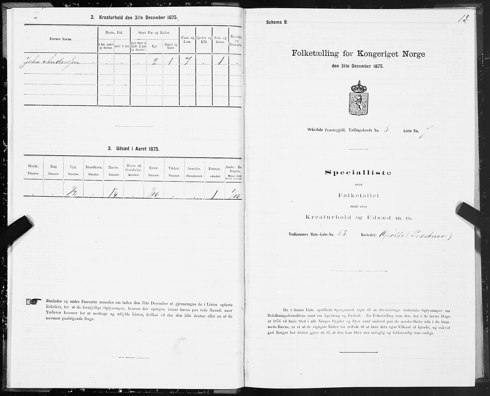 SAT, Folketelling 1875 for 1638P Orkdal prestegjeld, 1875, s. 3013