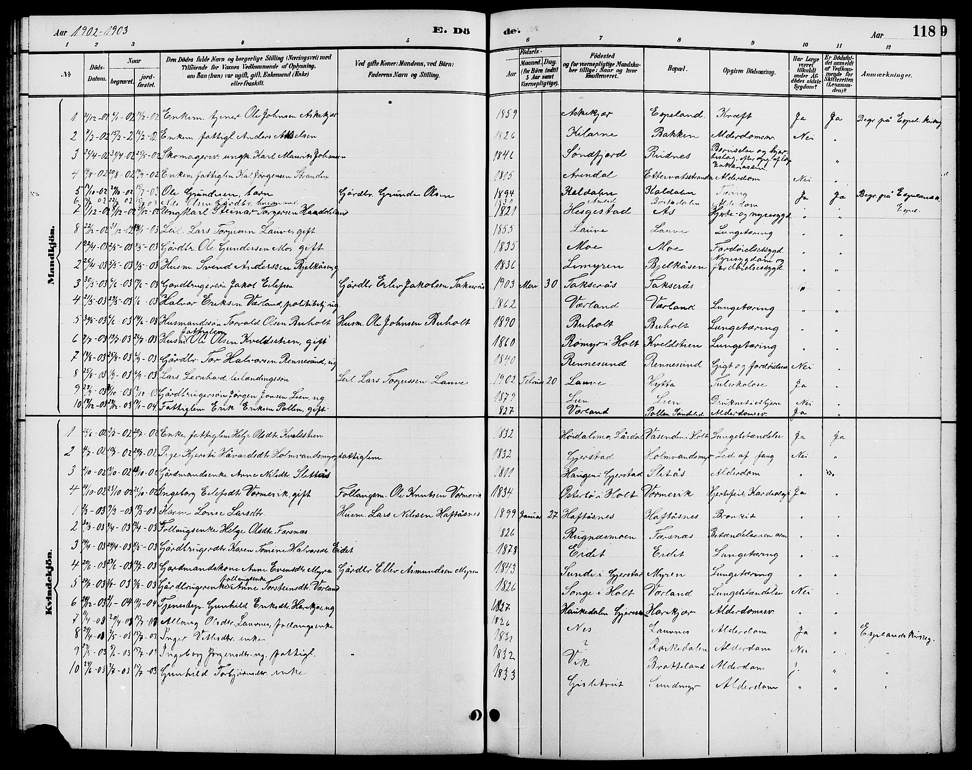 Gjerstad sokneprestkontor, SAK/1111-0014/F/Fb/Fbb/L0004: Klokkerbok nr. B 4, 1890-1910, s. 118