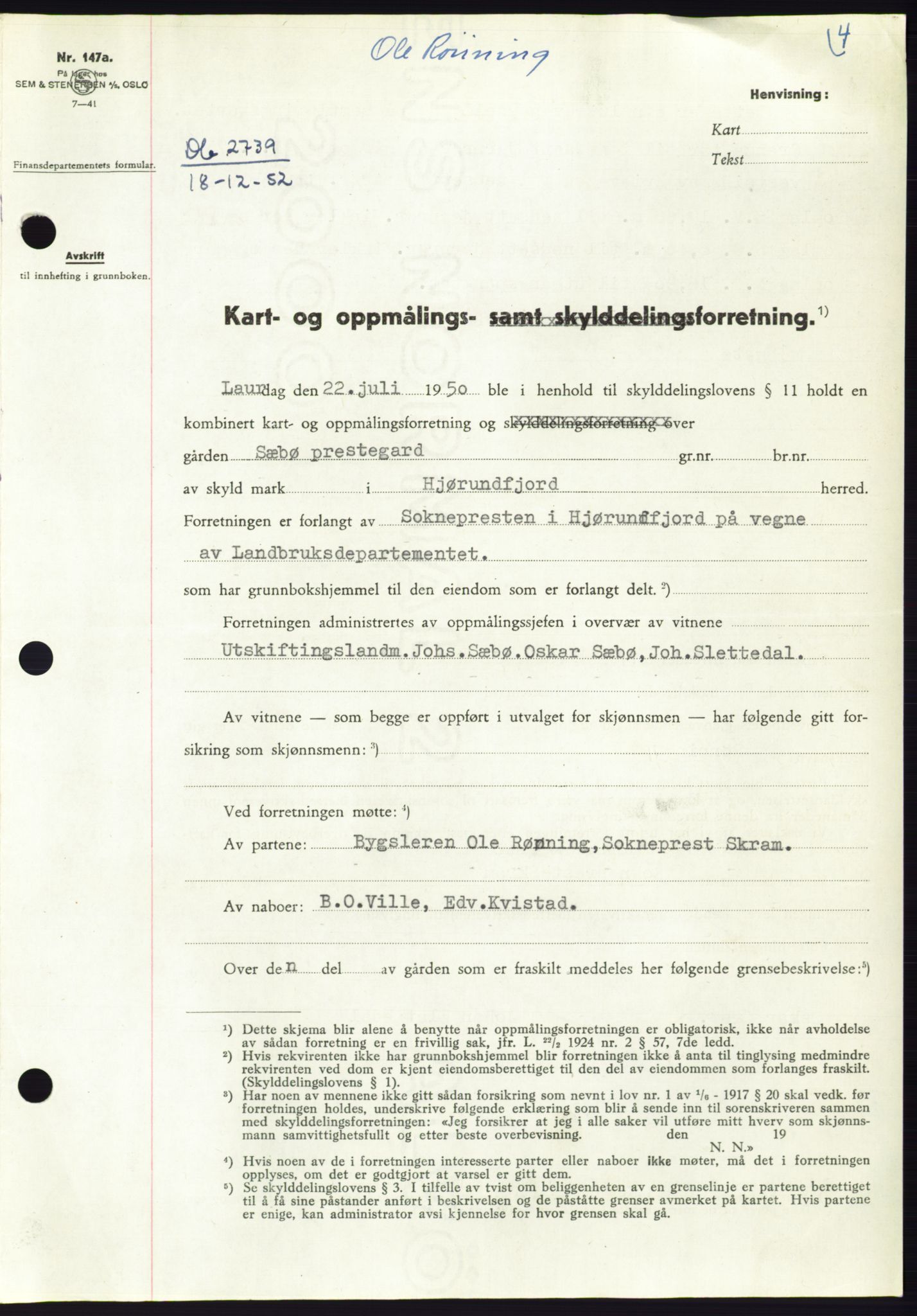 Søre Sunnmøre sorenskriveri, SAT/A-4122/1/2/2C/L0093: Pantebok nr. 19A, 1952-1953, Dagboknr: 2739/1952