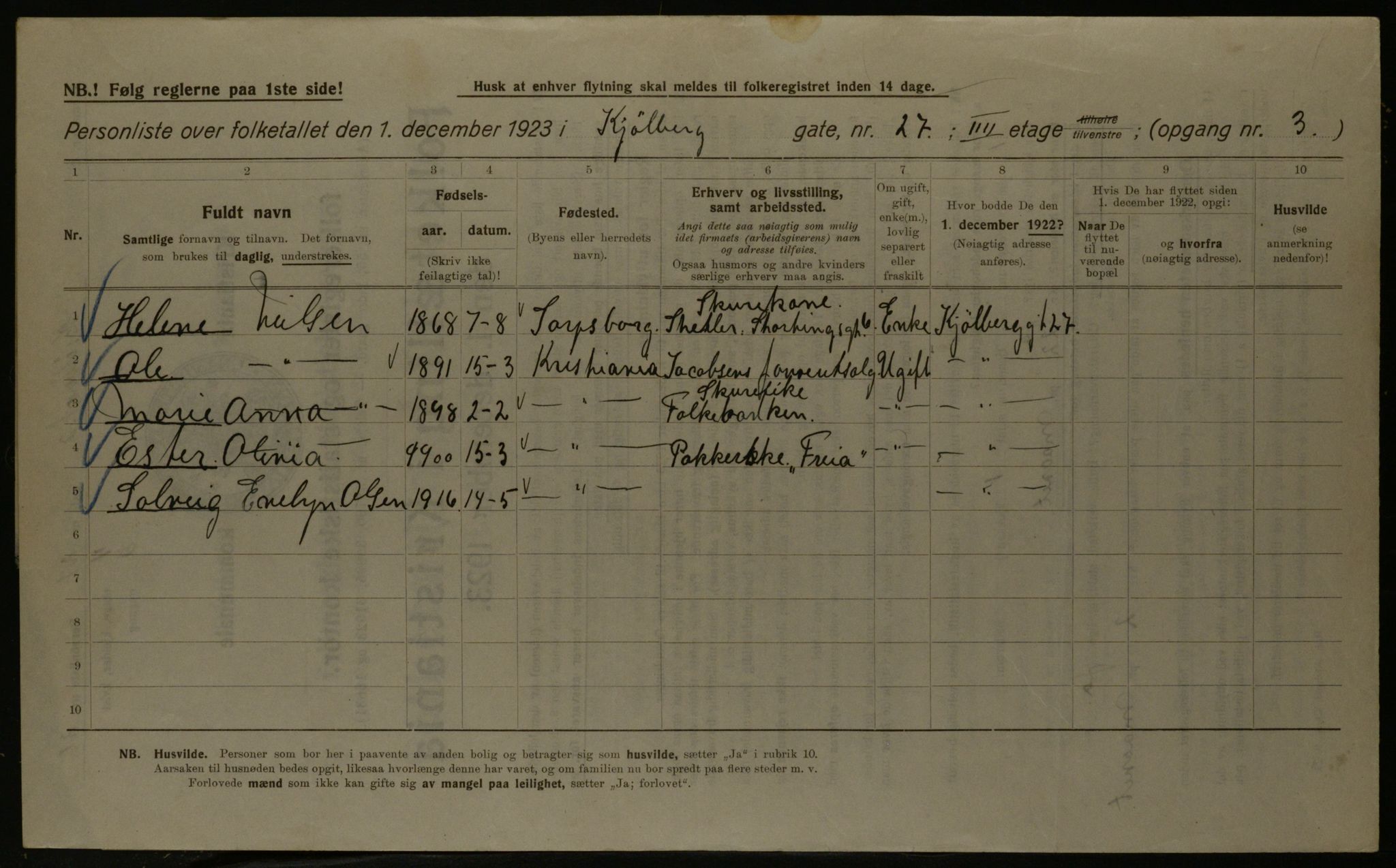 OBA, Kommunal folketelling 1.12.1923 for Kristiania, 1923, s. 58212