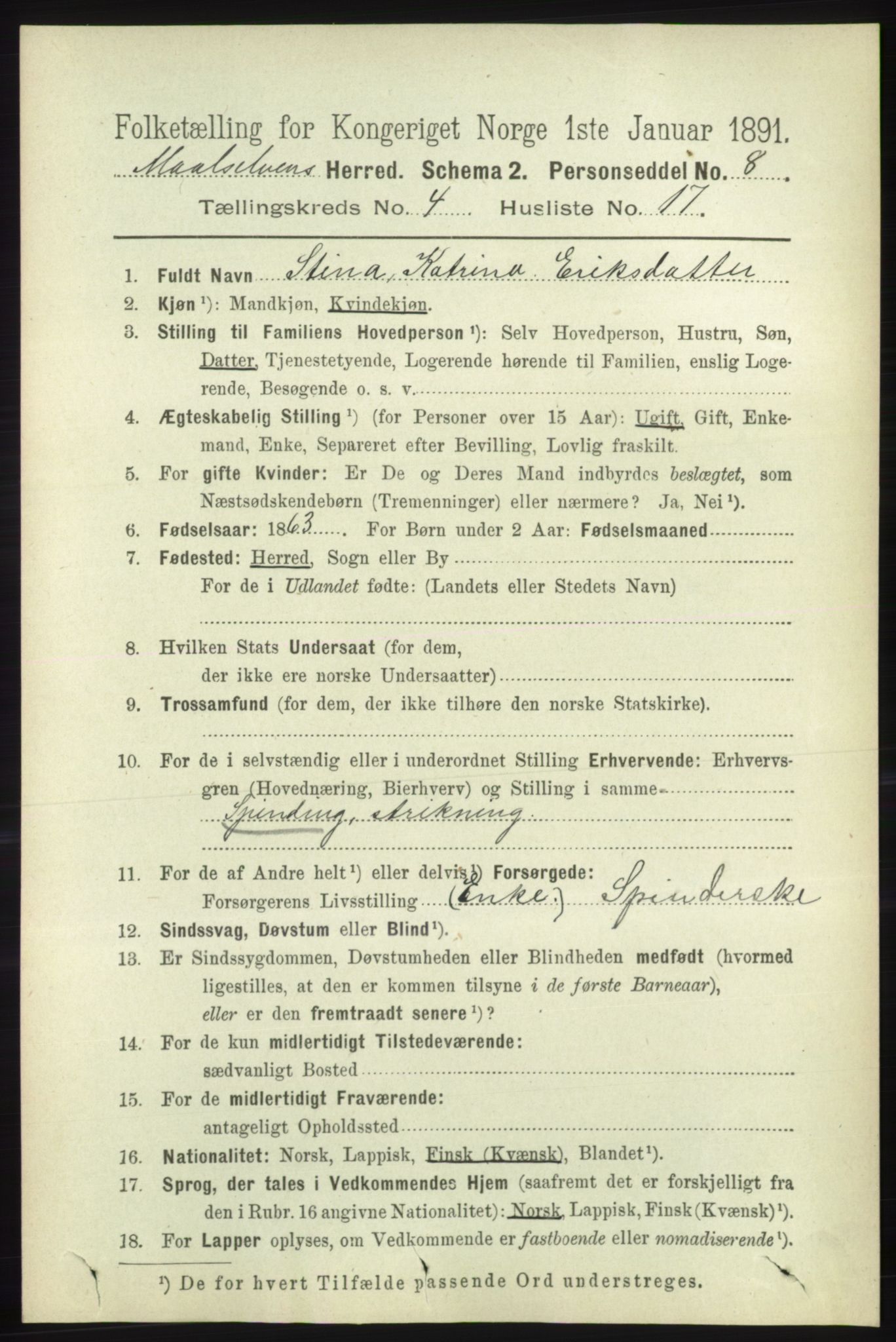RA, Folketelling 1891 for 1924 Målselv herred, 1891, s. 1193