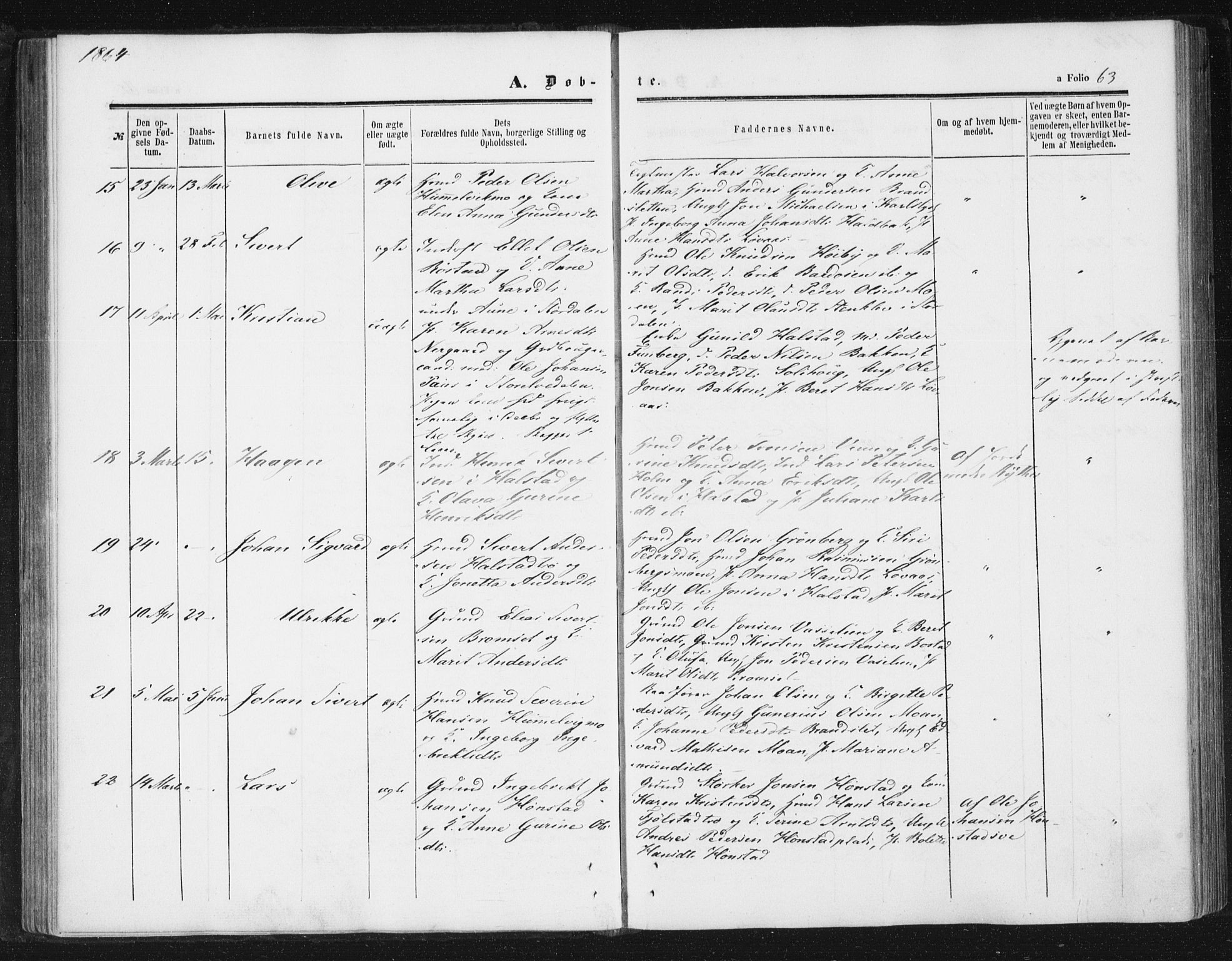 Ministerialprotokoller, klokkerbøker og fødselsregistre - Sør-Trøndelag, SAT/A-1456/616/L0408: Ministerialbok nr. 616A05, 1857-1865, s. 63