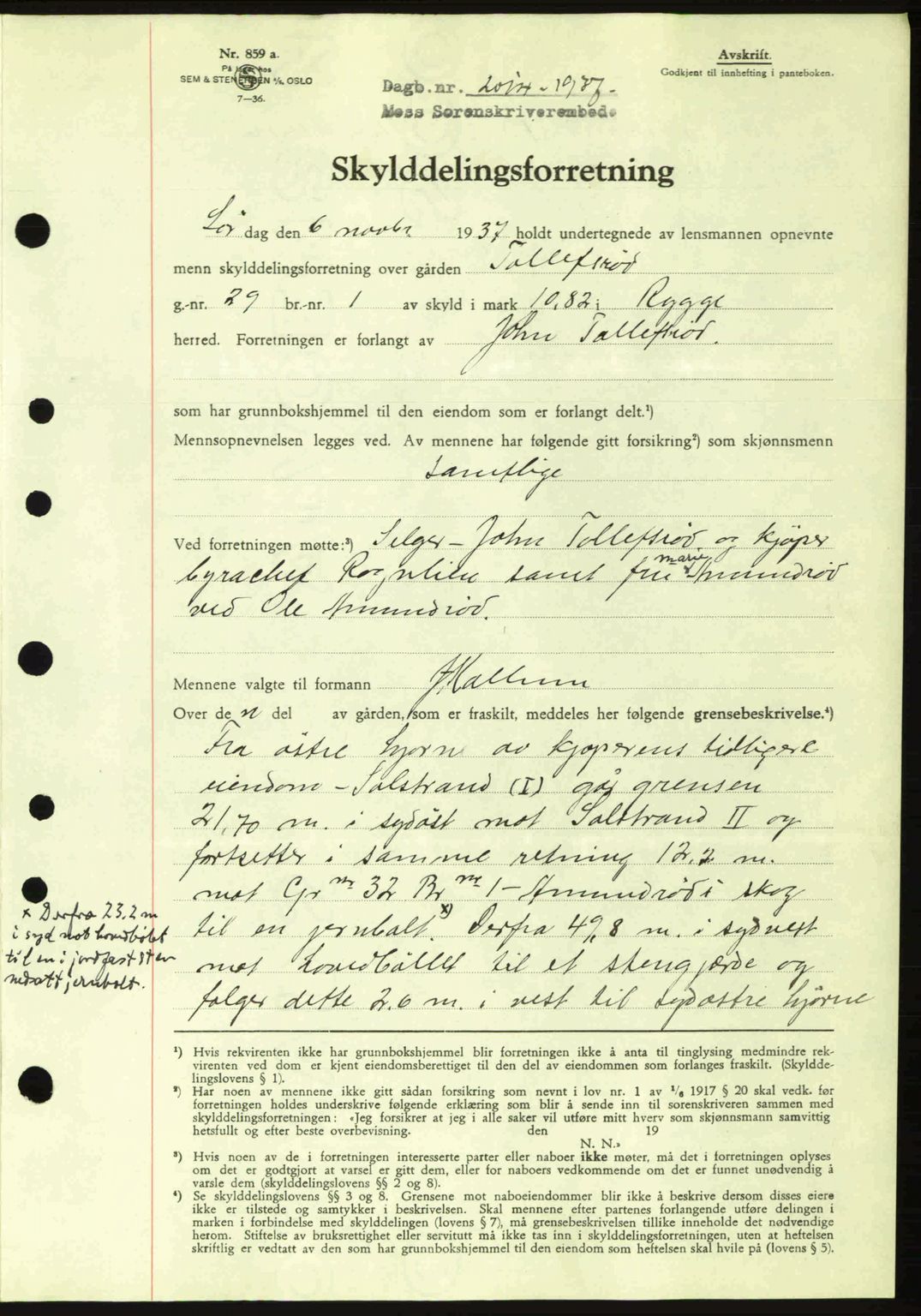 Moss sorenskriveri, SAO/A-10168: Pantebok nr. A3, 1937-1938, Dagboknr: 2014/1937