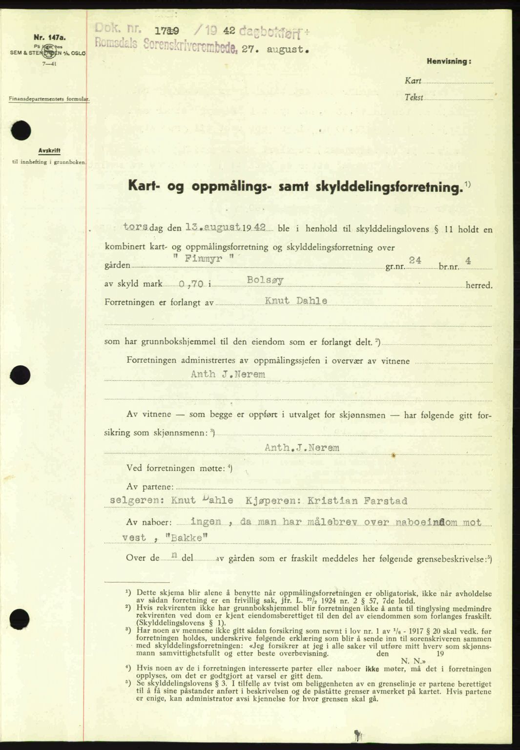 Romsdal sorenskriveri, SAT/A-4149/1/2/2C: Pantebok nr. A12, 1942-1942, Dagboknr: 1719/1942