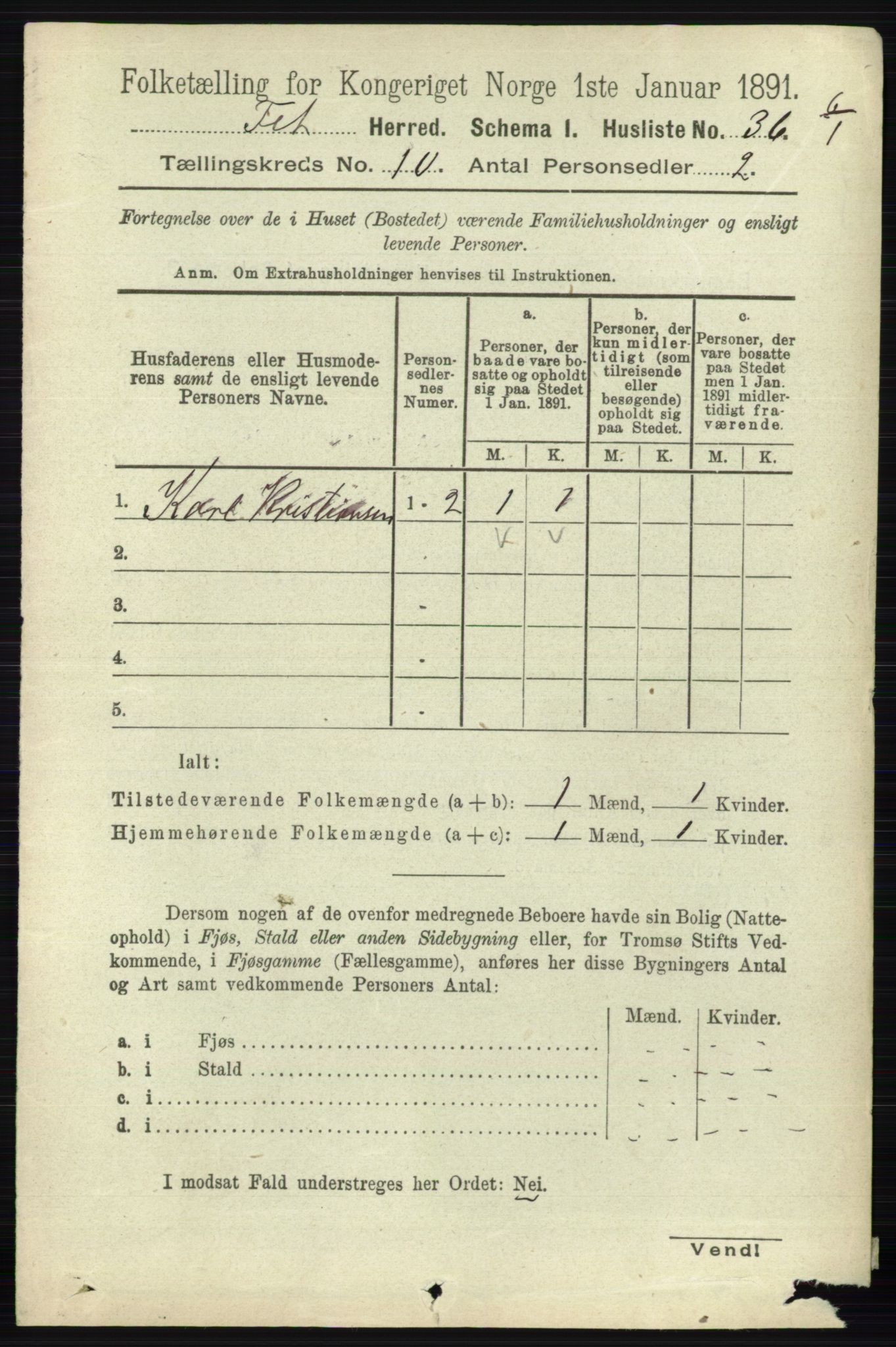 RA, Folketelling 1891 for 0227 Fet herred, 1891, s. 3984