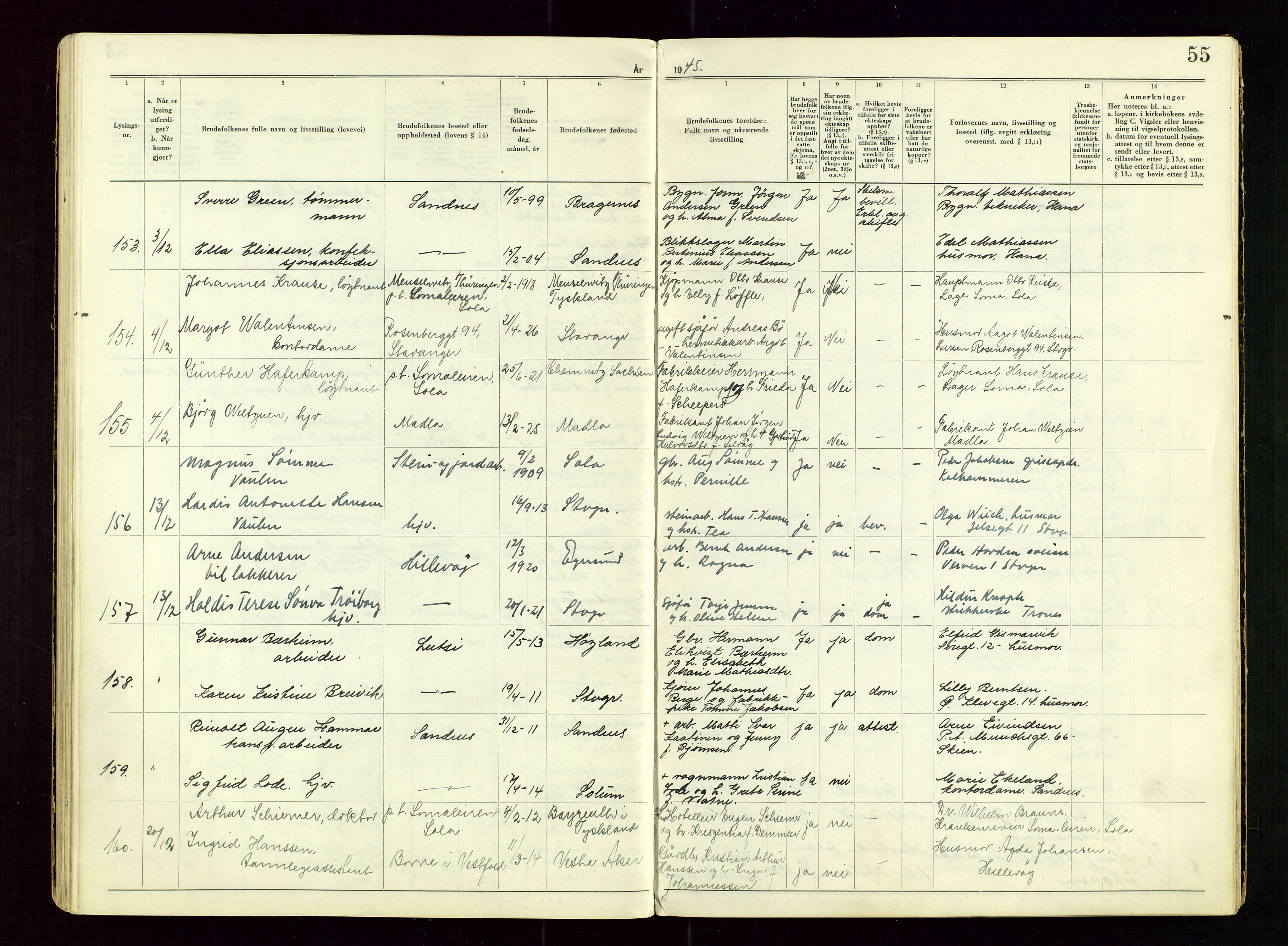 Sandnes sorenskriveri, AV/SAST-A-100312/02/I/Ic/L0001: Vigsel (Lysingsbok), 1944-1954, s. 55