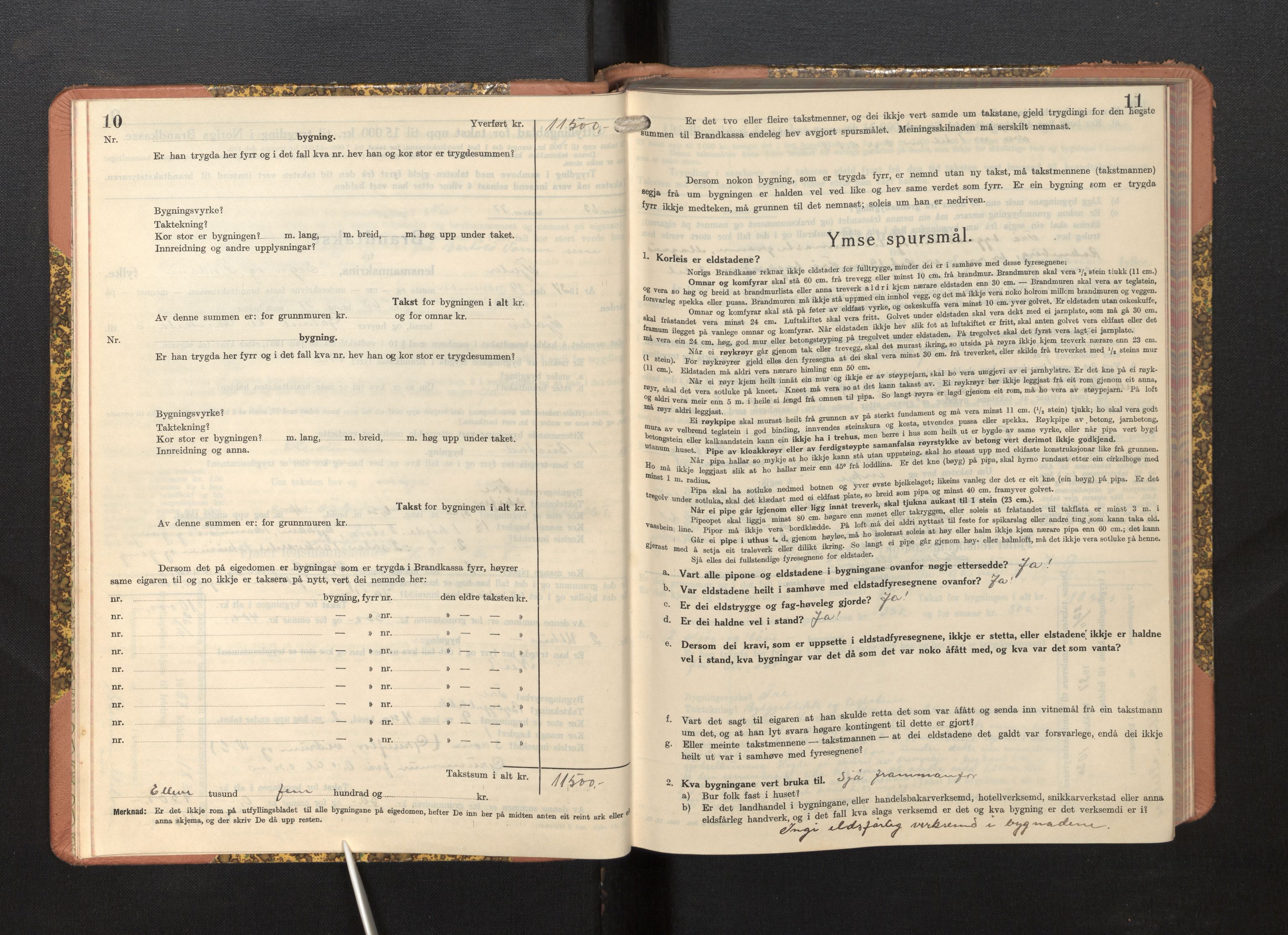 Lensmannen i Fjaler, AV/SAB-A-27201/0012/L0007: Branntakstprotokoll, skjematakst, 1937-1950, s. 10-11