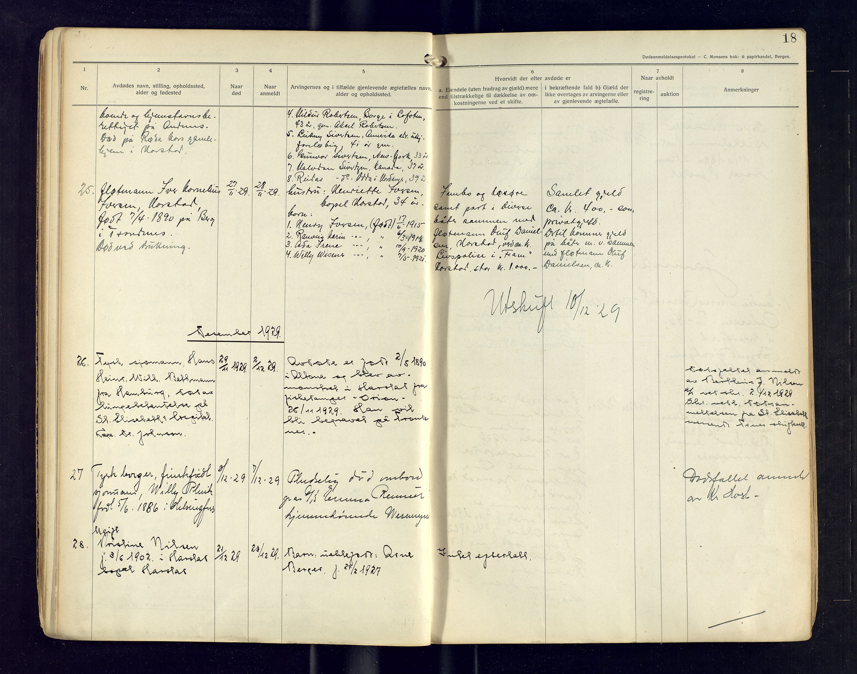Harstad lensmannskontor, AV/SATØ-SATØ-10/F/Fi/Fia/L0484: Dødsfallsprotokoller. Harstad, 1927-1939, s. 18