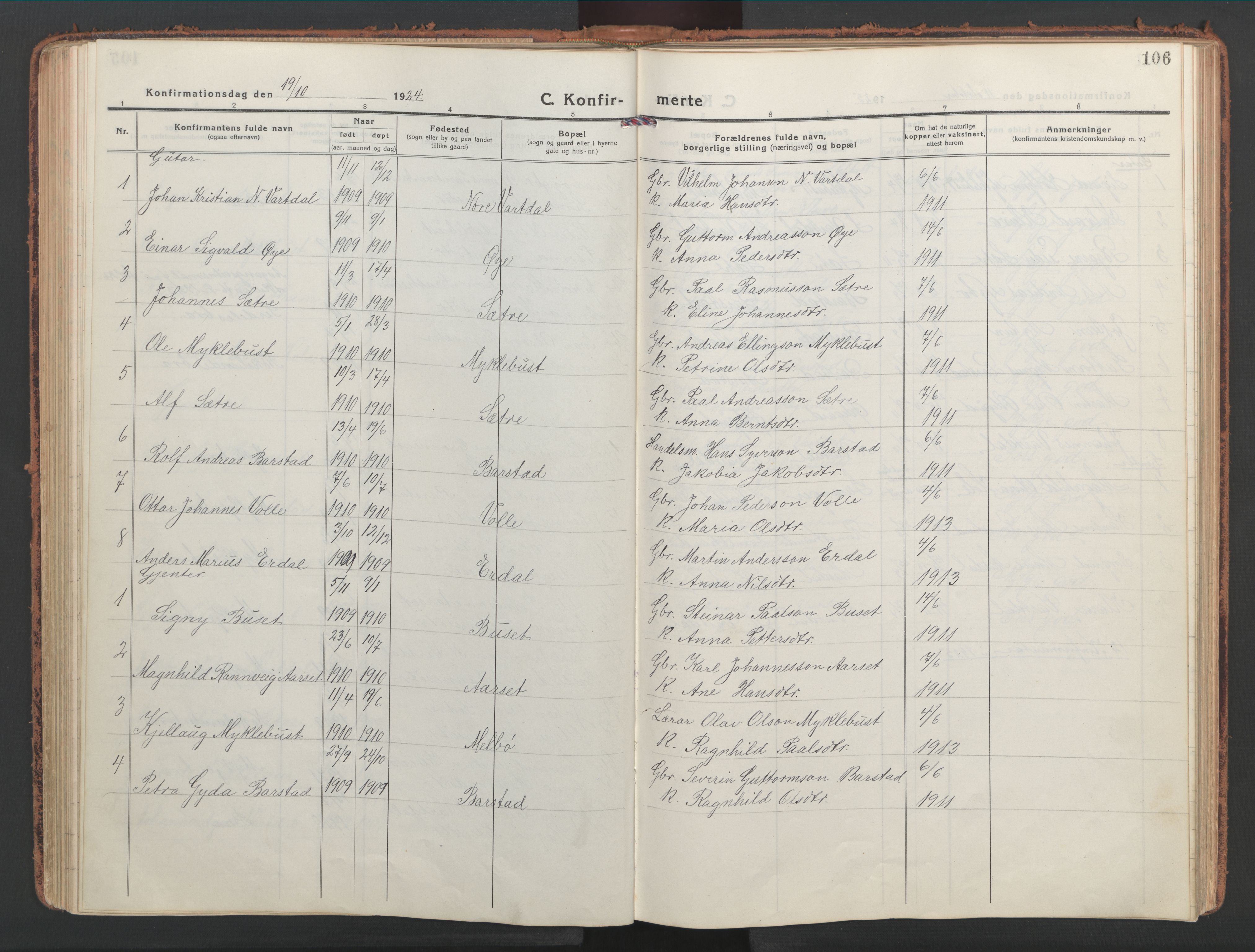 Ministerialprotokoller, klokkerbøker og fødselsregistre - Møre og Romsdal, AV/SAT-A-1454/514/L0202: Klokkerbok nr. 514C02, 1916-1944, s. 106
