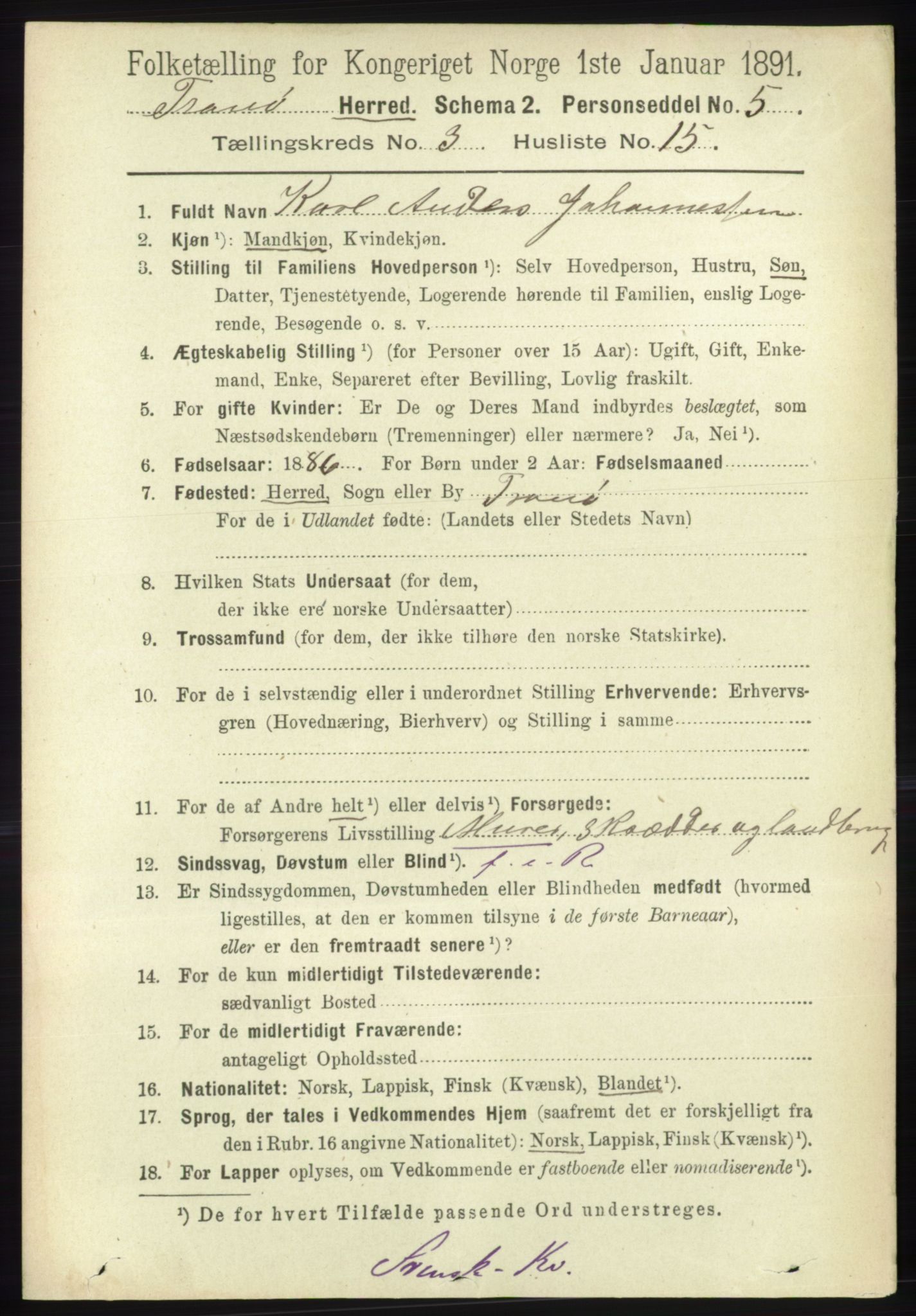 RA, Folketelling 1891 for 1927 Tranøy herred, 1891, s. 975