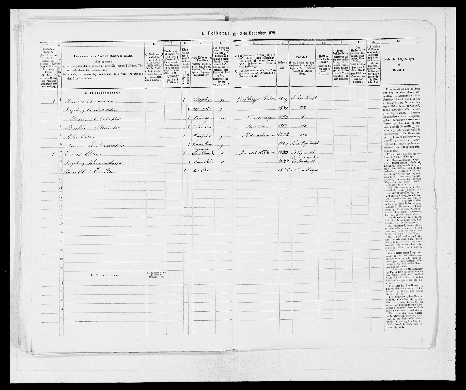 SAB, Folketelling 1875 for 1243P Os prestegjeld, 1875, s. 264