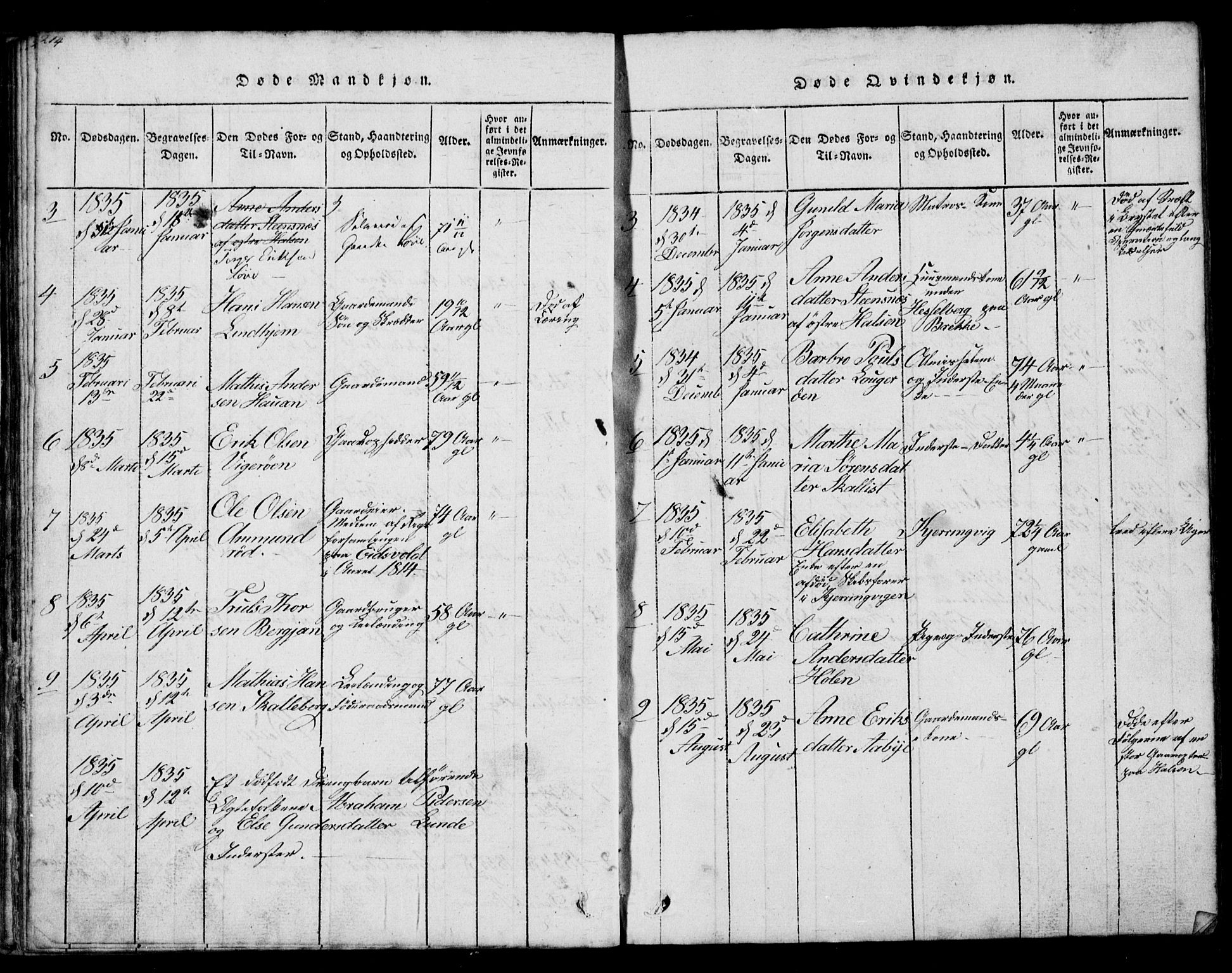 Tjølling kirkebøker, AV/SAKO-A-60/G/Ga/L0001: Klokkerbok nr. 1, 1814-1835, s. 214