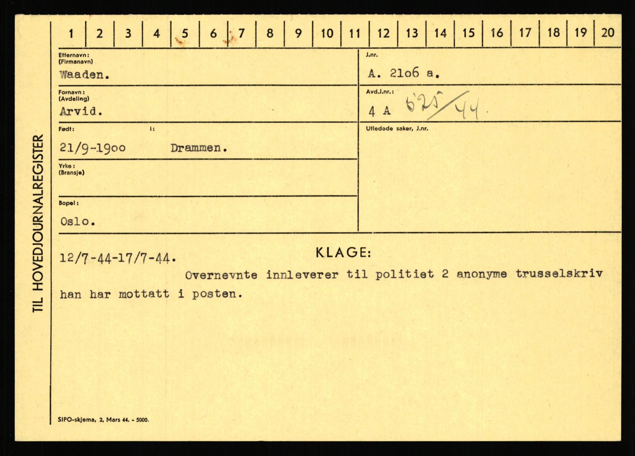 Statspolitiet - Hovedkontoret / Osloavdelingen, AV/RA-S-1329/C/Ca/L0016: Uberg - Øystese, 1943-1945, s. 1537