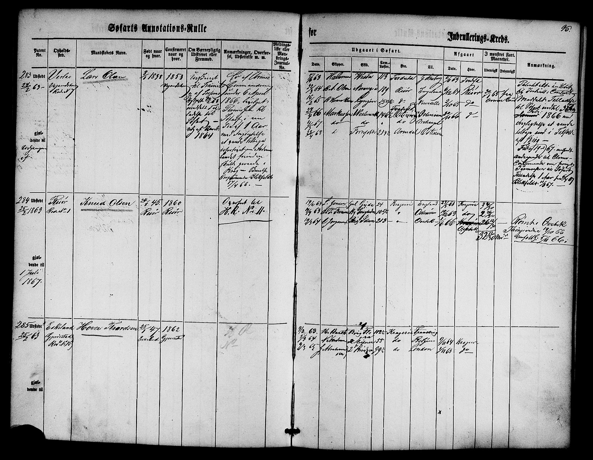 Risør mønstringskrets, AV/SAK-2031-0010/F/Fa/L0001: Annotasjonsrulle nr 1-435 med register, D-1, 1860-1865, s. 115