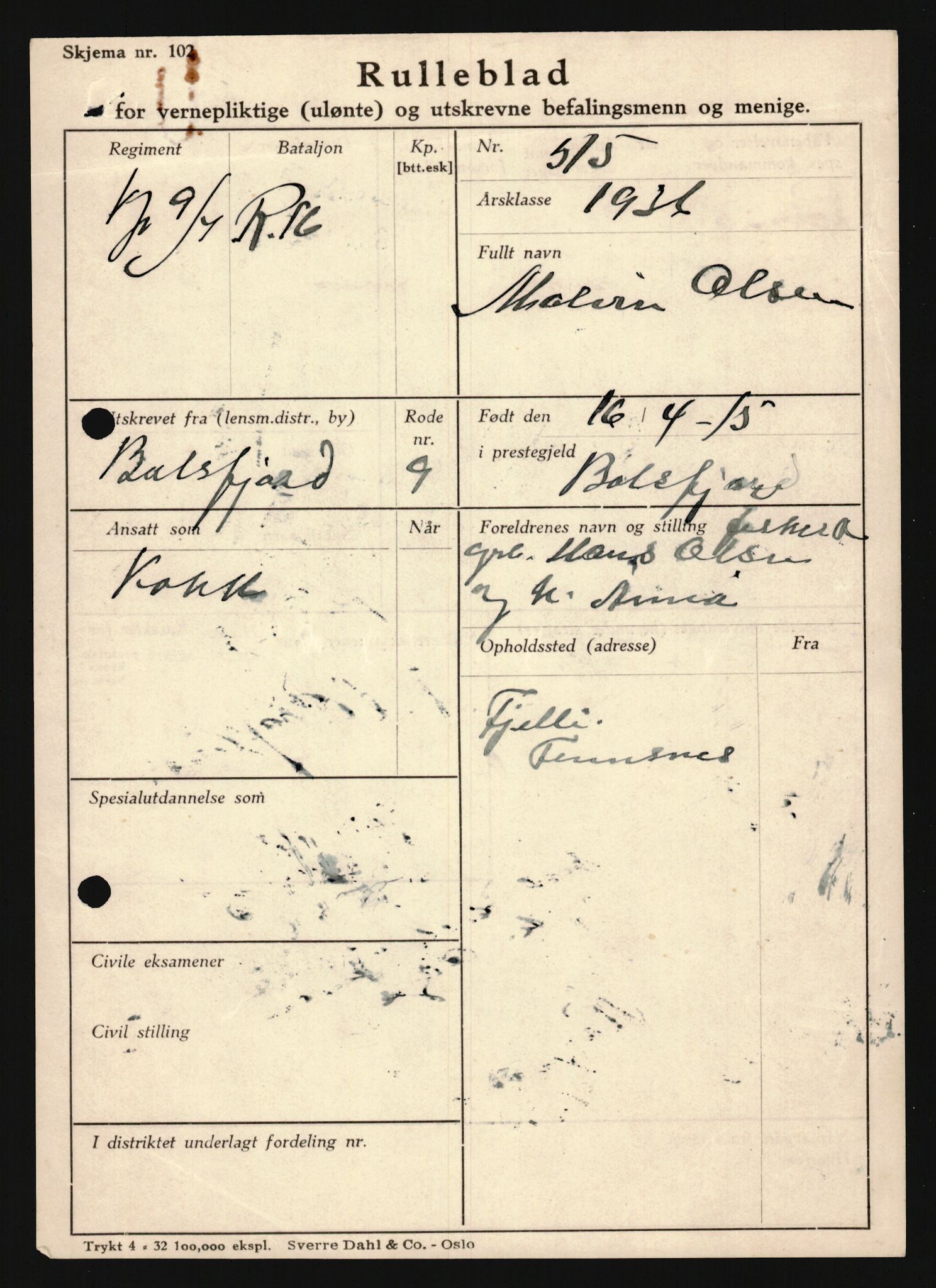 Forsvaret, Troms infanteriregiment nr. 16, AV/RA-RAFA-3146/P/Pa/L0020: Rulleblad for regimentets menige mannskaper, årsklasse 1936, 1936, s. 1043