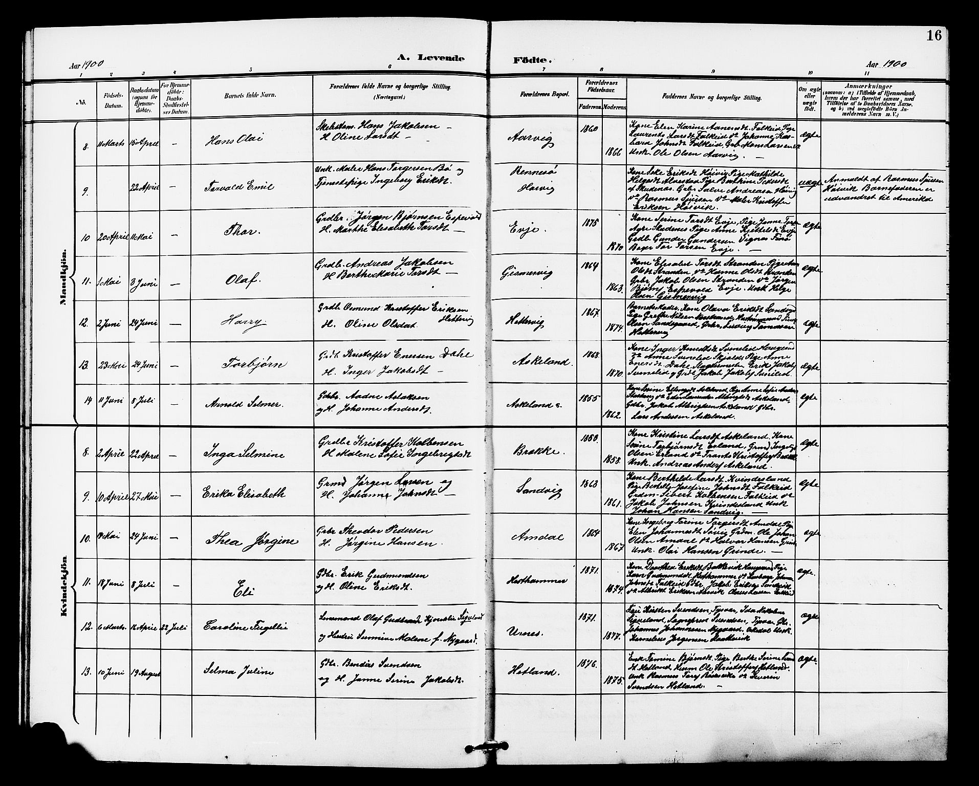 Tysvær sokneprestkontor, AV/SAST-A -101864/H/Ha/Haa/L0008: Ministerialbok nr. A 8, 1897-1912, s. 16