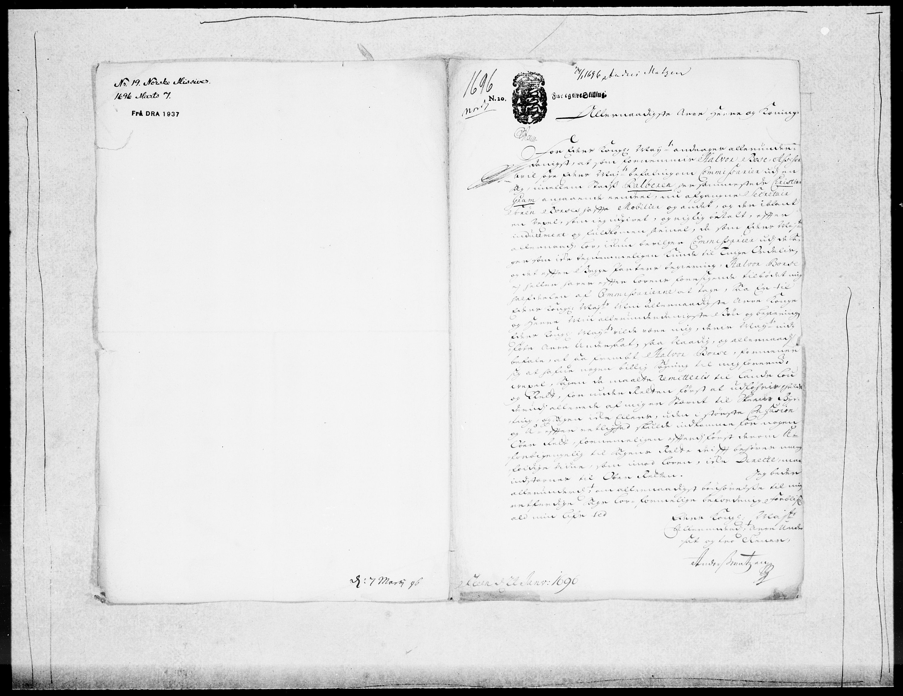Danske Kanselli 1572-1799, RA/EA-3023/F/Fc/Fcc/Fcca/L0047: Norske innlegg 1572-1799, 1695-1697, s. 83