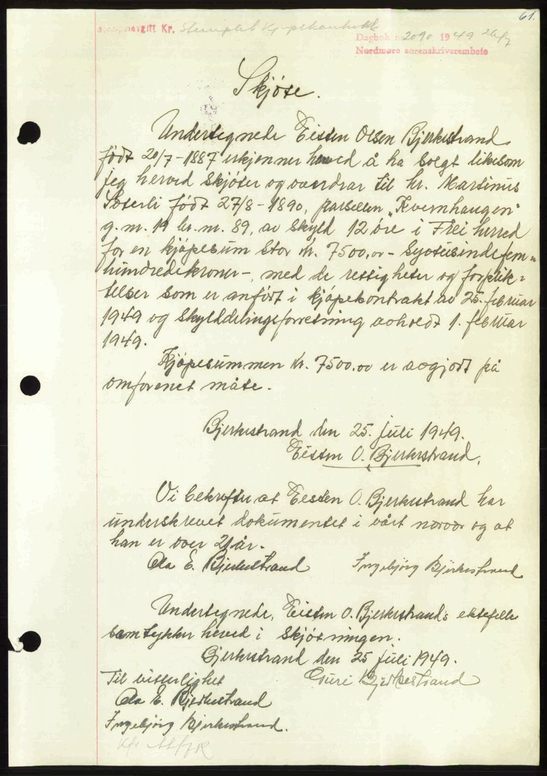 Nordmøre sorenskriveri, SAT/A-4132/1/2/2Ca: Pantebok nr. A112, 1949-1949, Dagboknr: 2090/1949