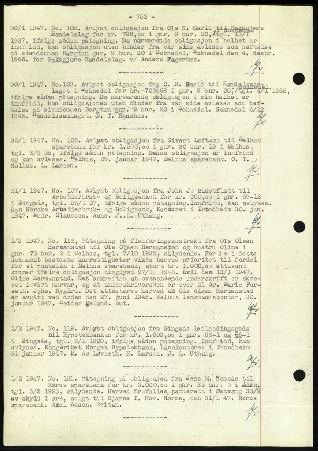 Gauldal sorenskriveri, SAT/A-0014/1/2/2C: Pantebok nr. A3, 1947-1947, Dagboknr: 102/1947