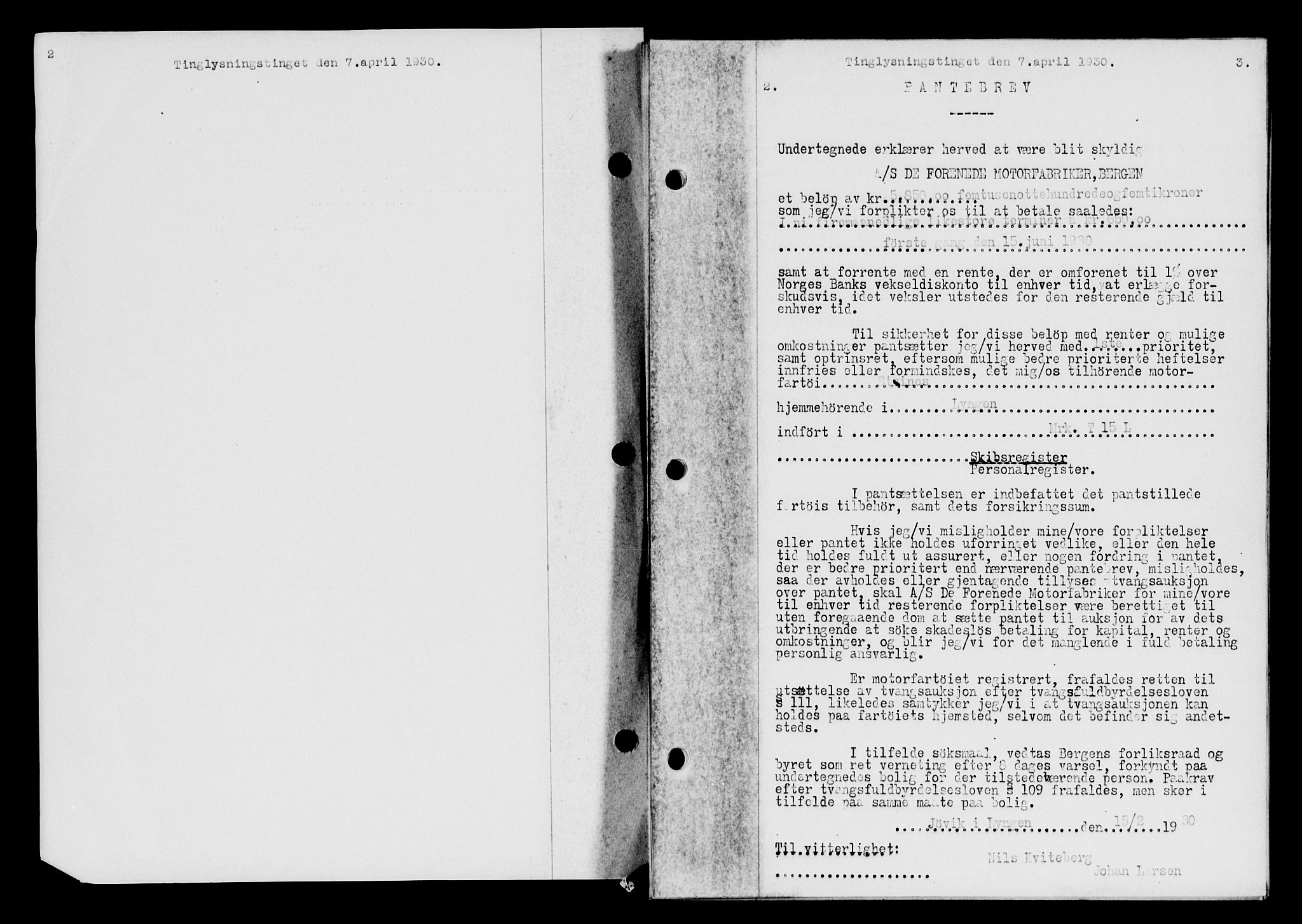 Lyngen sorenskriveri, SATØ/SATØ-0052/1/G/Ge/L0016: Pantebok nr. 16, 1930-1930, s. 2-3