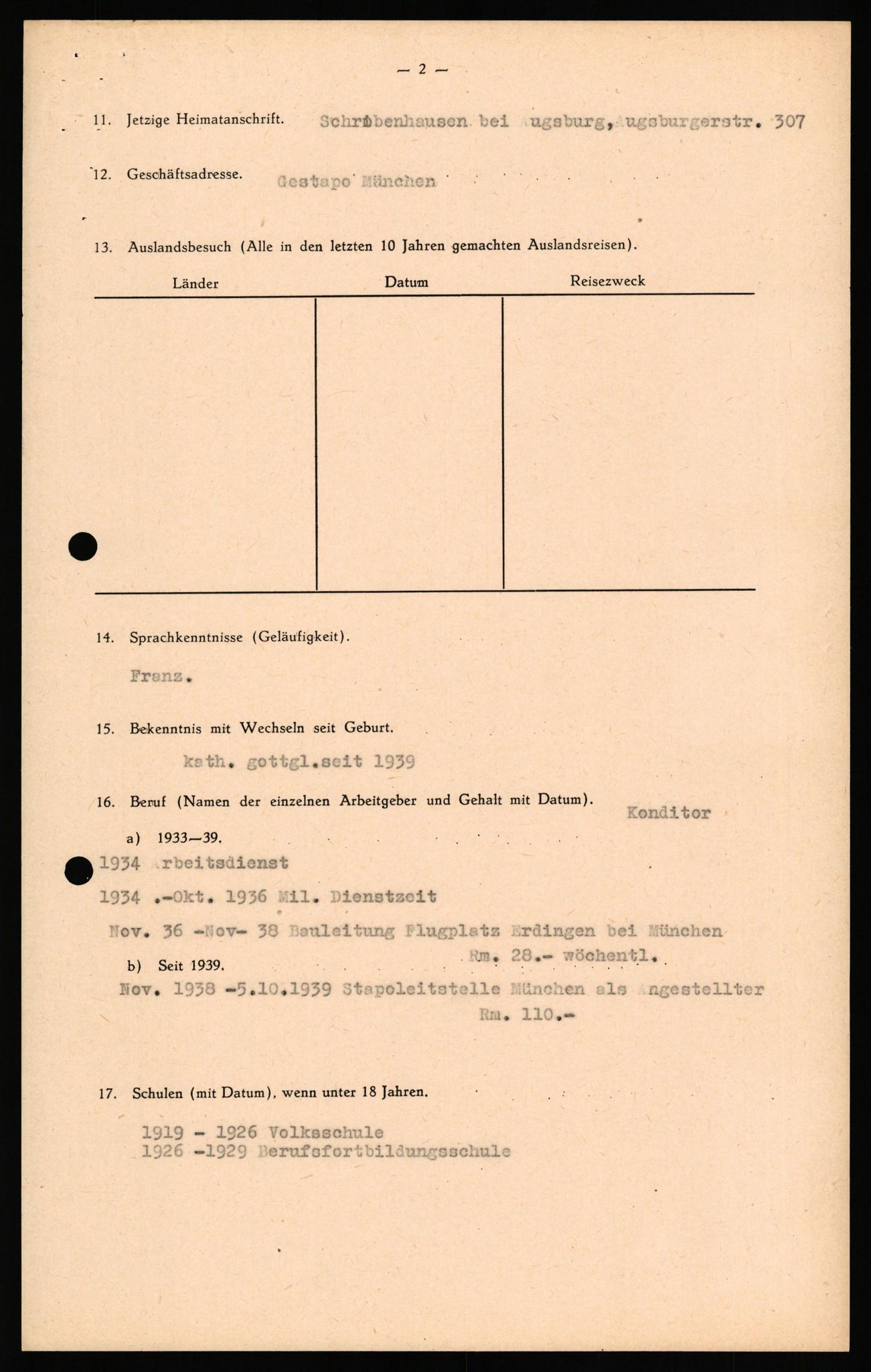 Forsvaret, Forsvarets overkommando II, RA/RAFA-3915/D/Db/L0031: CI Questionaires. Tyske okkupasjonsstyrker i Norge. Tyskere., 1945-1946, s. 162