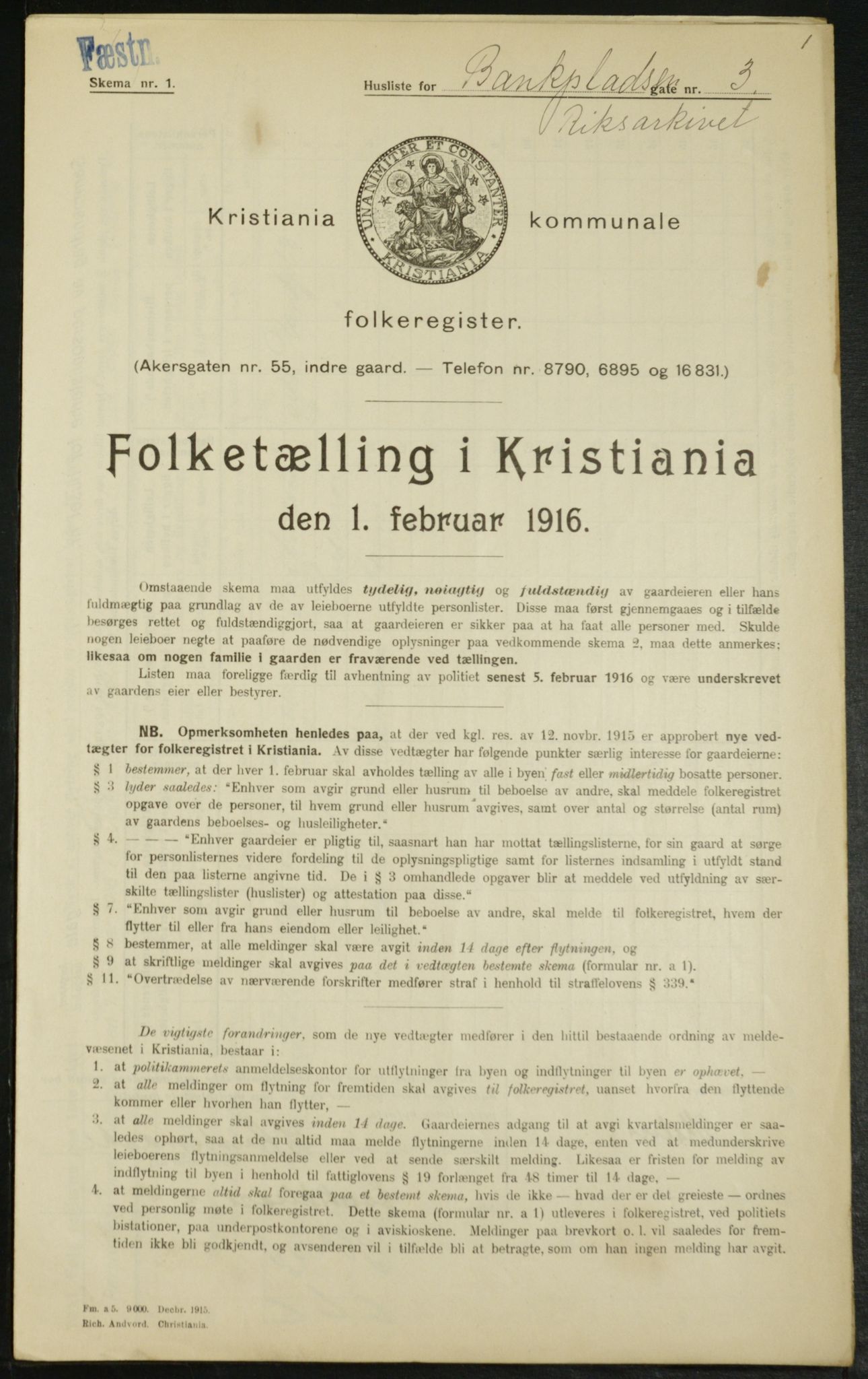 OBA, Kommunal folketelling 1.2.1916 for Kristiania, 1916, s. 3417